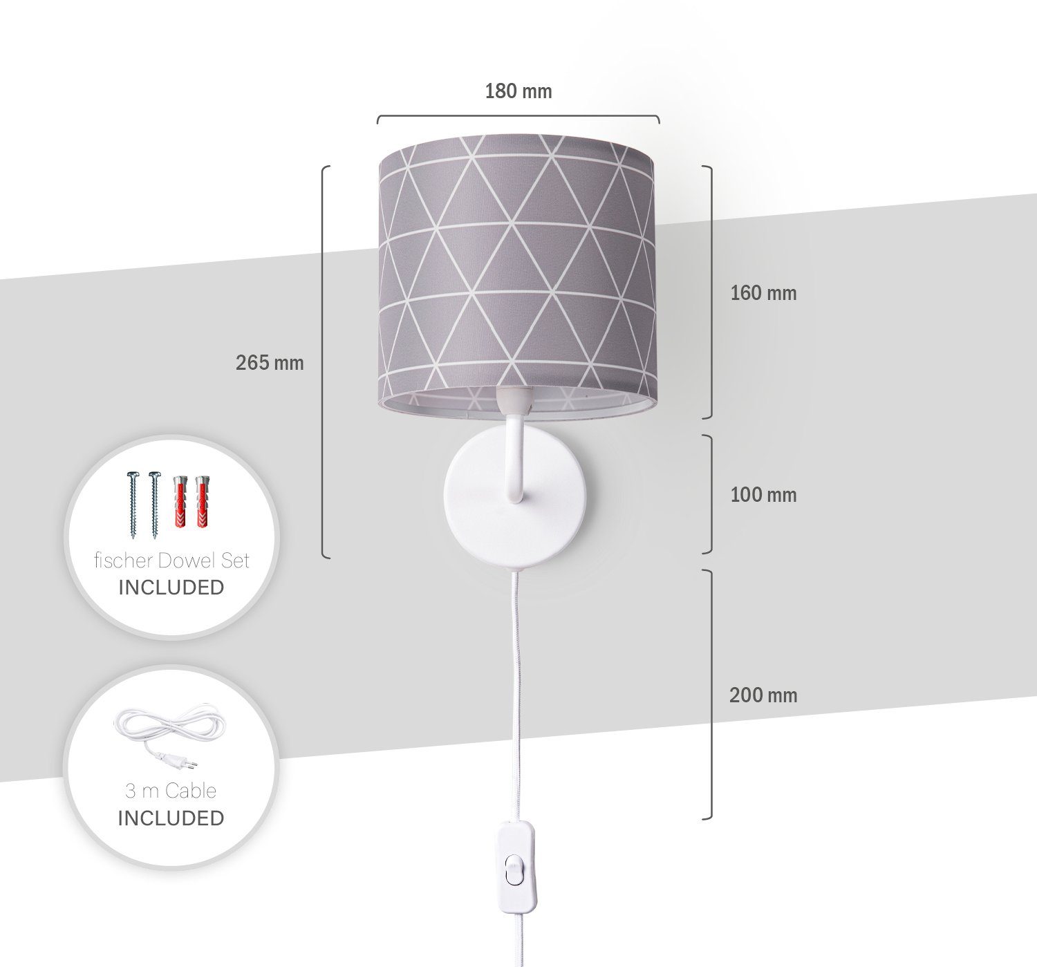Skandi âˆ…18cm Stil Stella Stecker Home Wandleuchte Kabel ohne 401, Leuchtmittel, Paco Flur E14 Wohnzimmer 3m Lampe