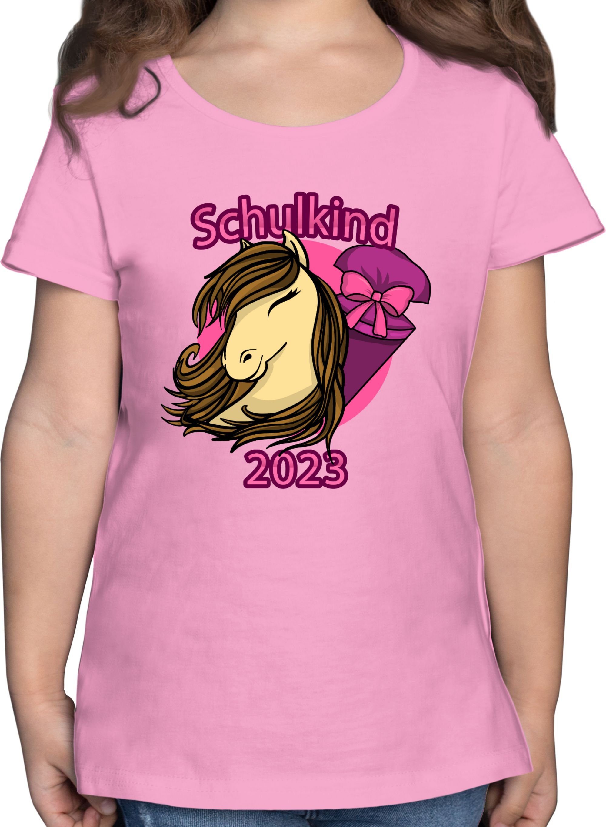 Shirtracer T-Shirt Schulkind 2023 Pferd mit Schultüte Einschulung Mädchen 2 Rosa