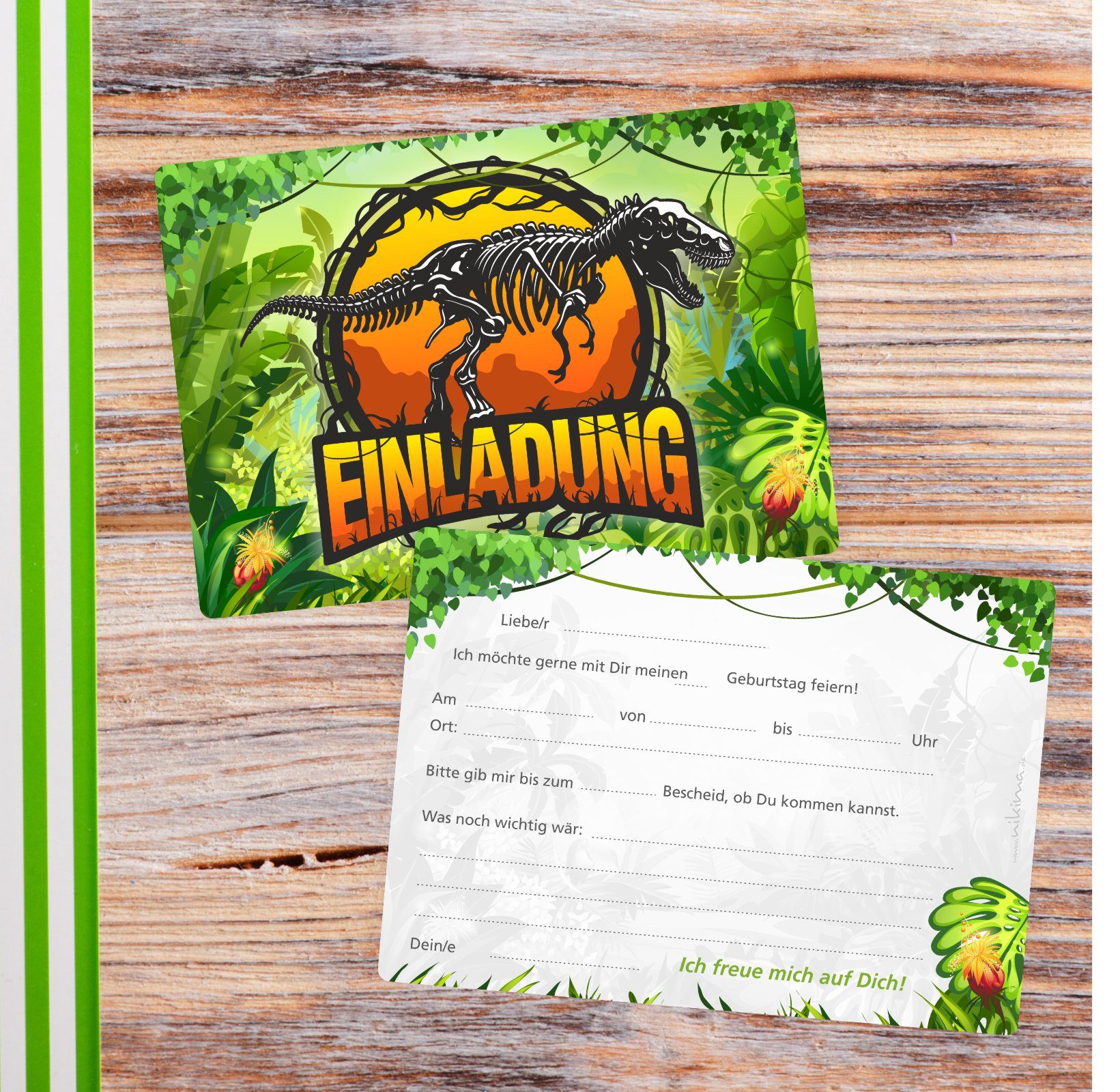 nikima Einladungskarten 10 Einladungskarten mit Glanzlack Dinosaurier für Kindergeburtstag – Bild 3 von 5