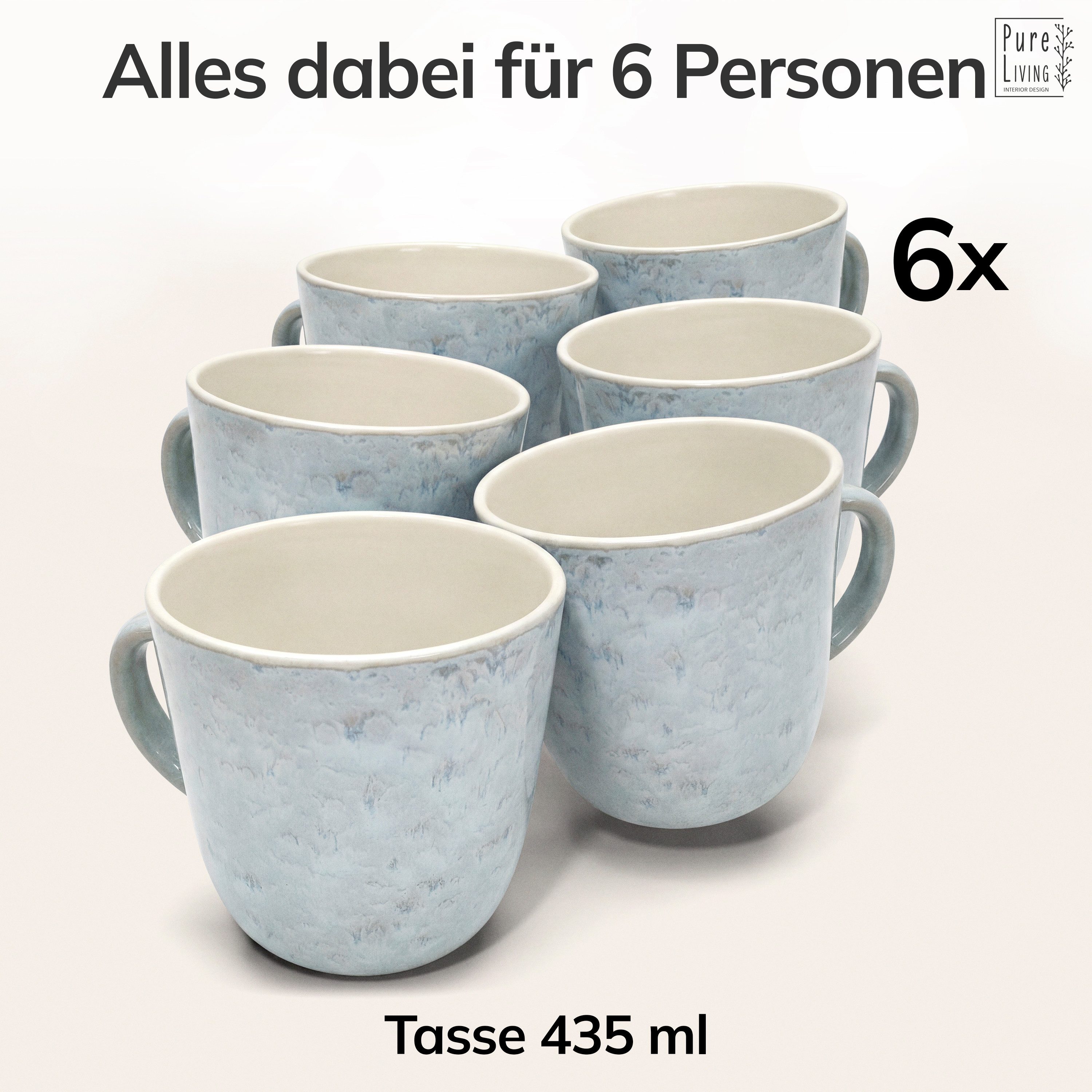 PURE LIVING INTERIOR DESIGN Geschirr-Set Ibiza Becher, 6er-Set, 435 ml, Beige Blau, Steingut (6-tlg), 6 Personen, Steingut – Bild 5 von 5