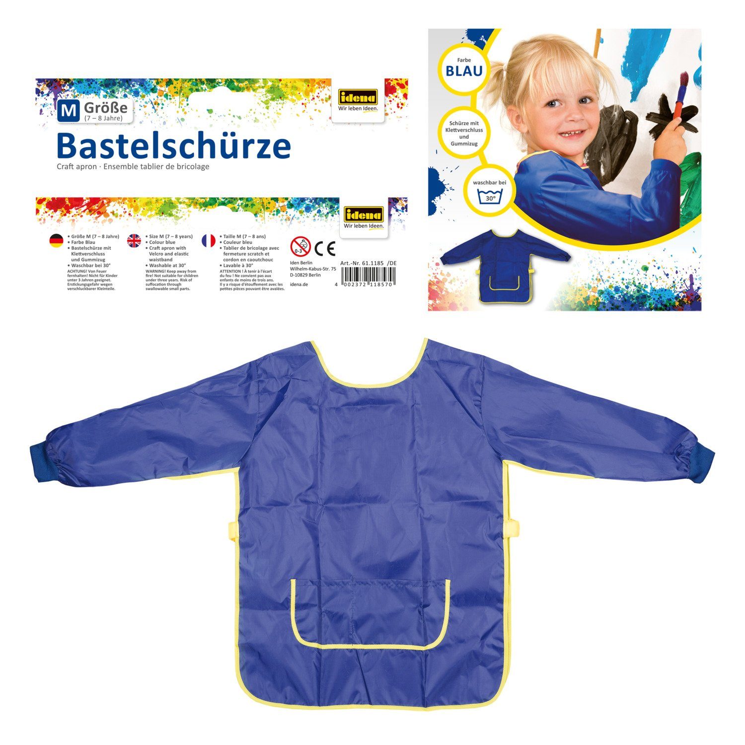 Malschürze Idena 611185 - Bastelschürze für Kinder von 7 bis 8 Jahren mit langen