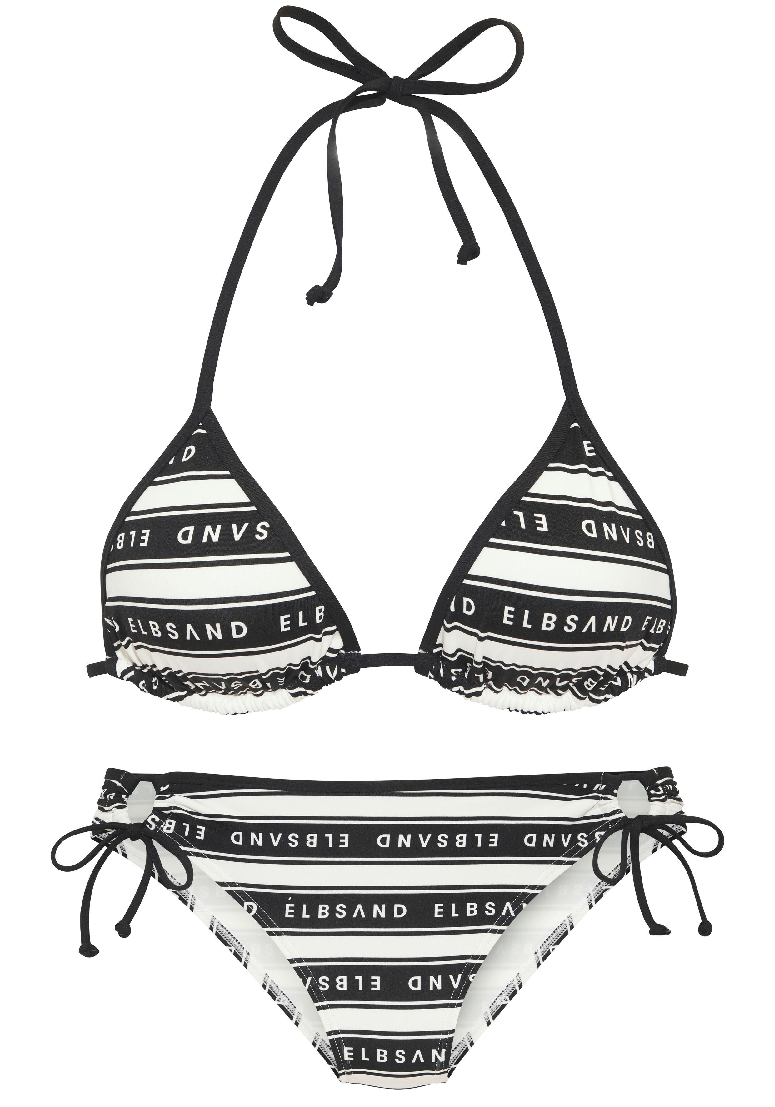 Elbsand Triangel-Bikini Zone (Set) mit kontrastfarbenen Streifen und Schriftzügen