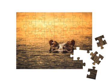 puzzleYOU Puzzle Nilpferd im Selous-Wildreservat, Tansania, 48 Puzzleteile, puzzleYOU-Kollektionen Safari, Nilpferde, Tiere in Savanne & Wüste