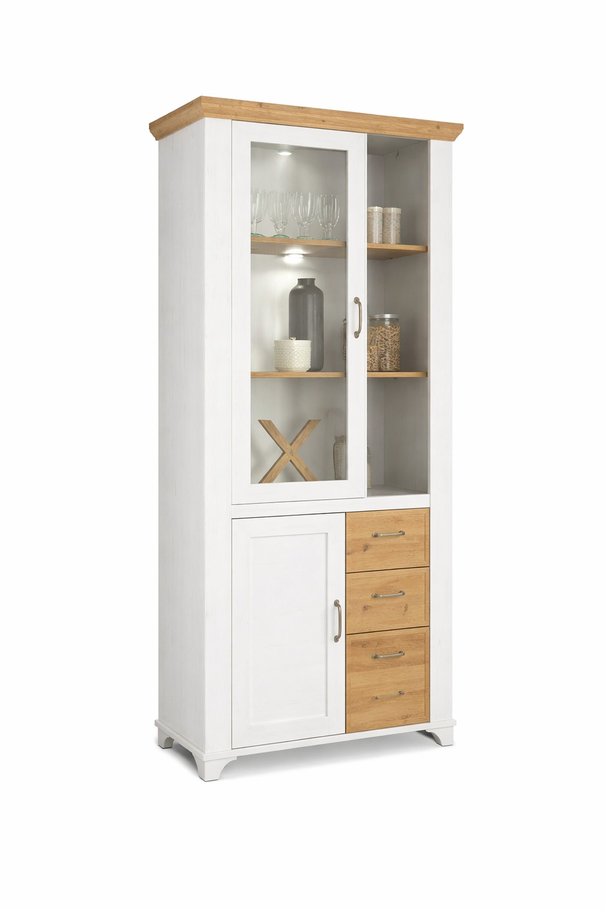 FURNARO Standvitrine in anderson pine / asteiche B/H/T: 97x201x44 cm