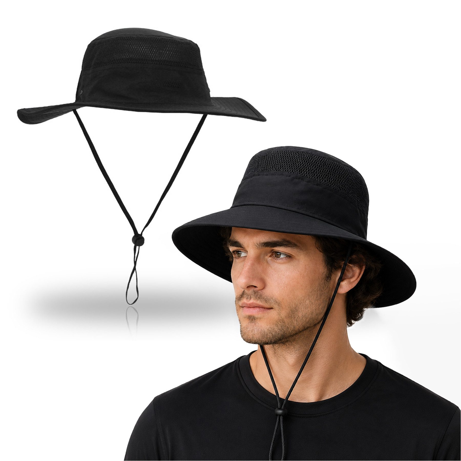 Mutig Sonnenhut UPF 50 Sonnenhüte mit breiter Krempe, Sommer-Mesh,UV-Schutz,Safari-Hut (Sonnenhut Herren Damen Gartenhut zum Angeln, Wandern, Boonie-Hüte, Krempe, Outdoor, Breiter, mit Kinnriemen, atmungsaktiv, wasserdicht) für Outdoor-Abenteuer, Wandern, Angeln, Safari, leicht verstaubar