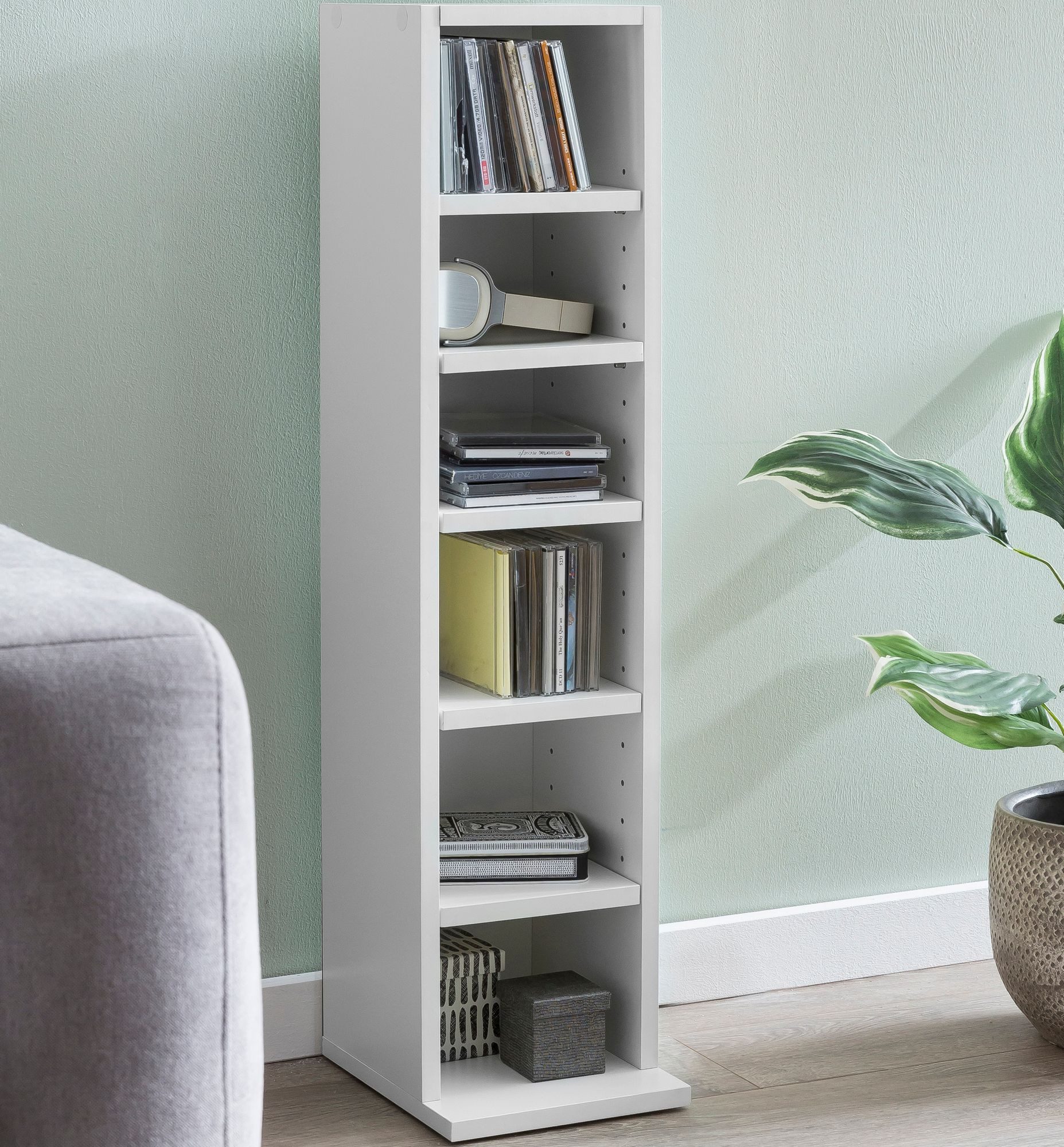 Wohnling Bücherregal WL5.336, Weiß 21x91x25,5 cm, CD-Regal mit 6 Fächern Mo günstig online kaufen