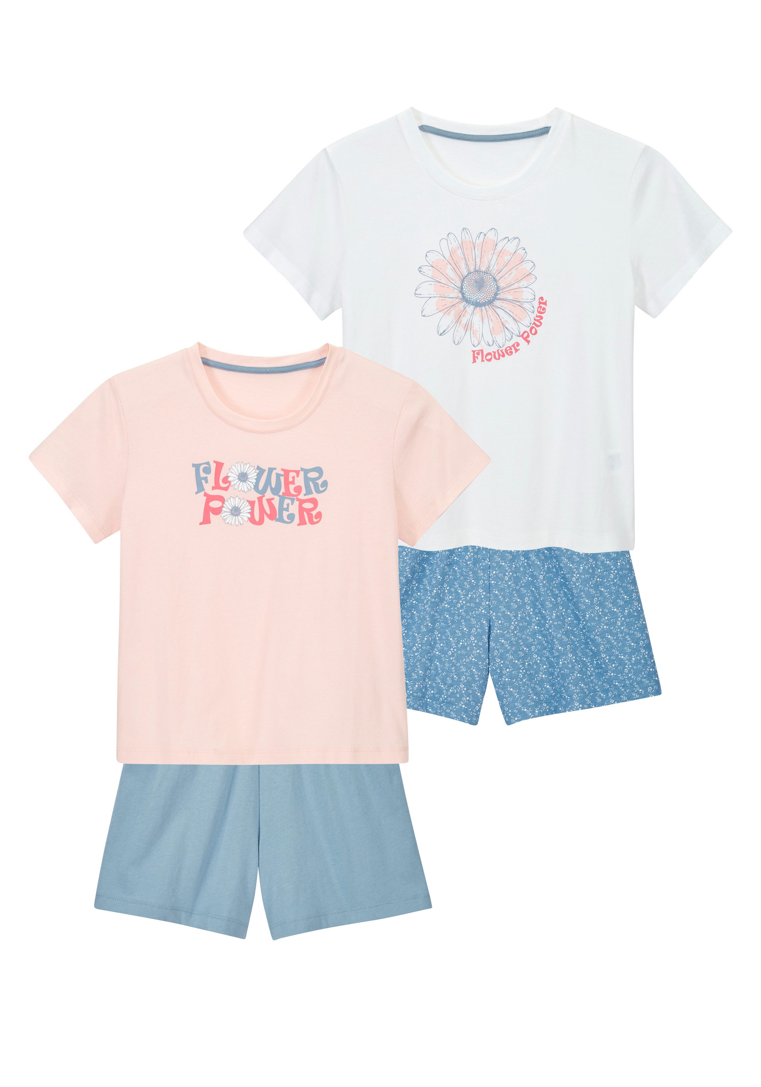 petite fleur Pyjama (4 tlg., 2 Sets) kurzer Schlafanzug mit floralem Druck, aus Baumwolle