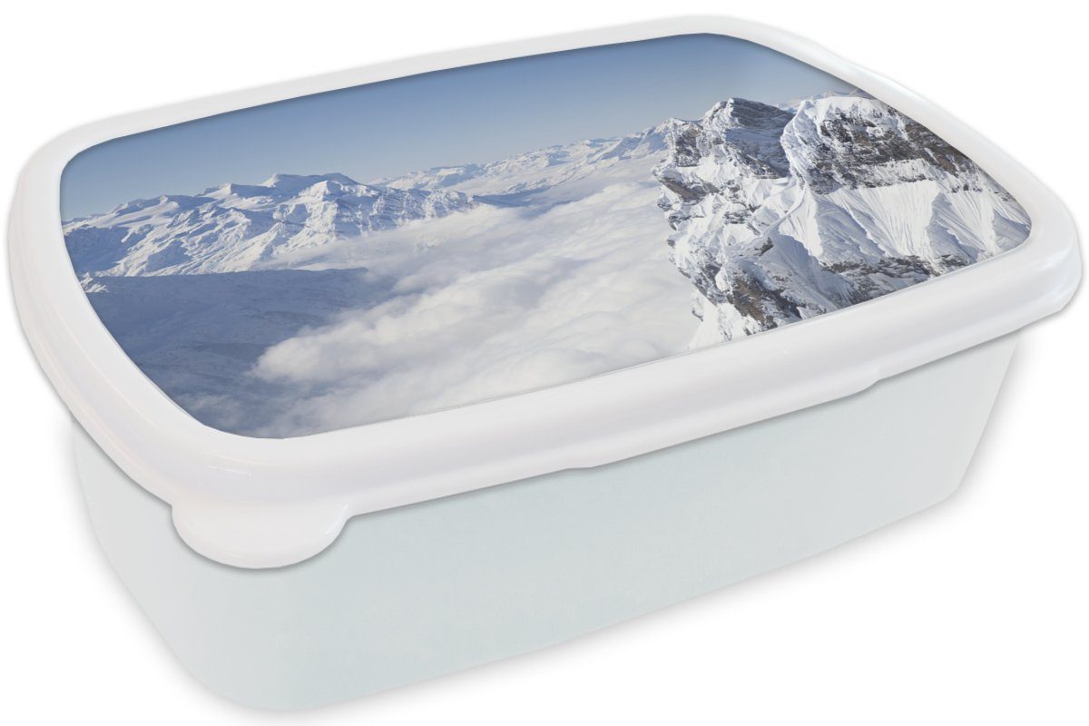 Berg, (2-tlg), Schnee für weiß Kunststoff, MuchoWow - für Mädchen - Alpen Brotbox Erwachsene, und Lunchbox Brotdose, und Jungs Kinder