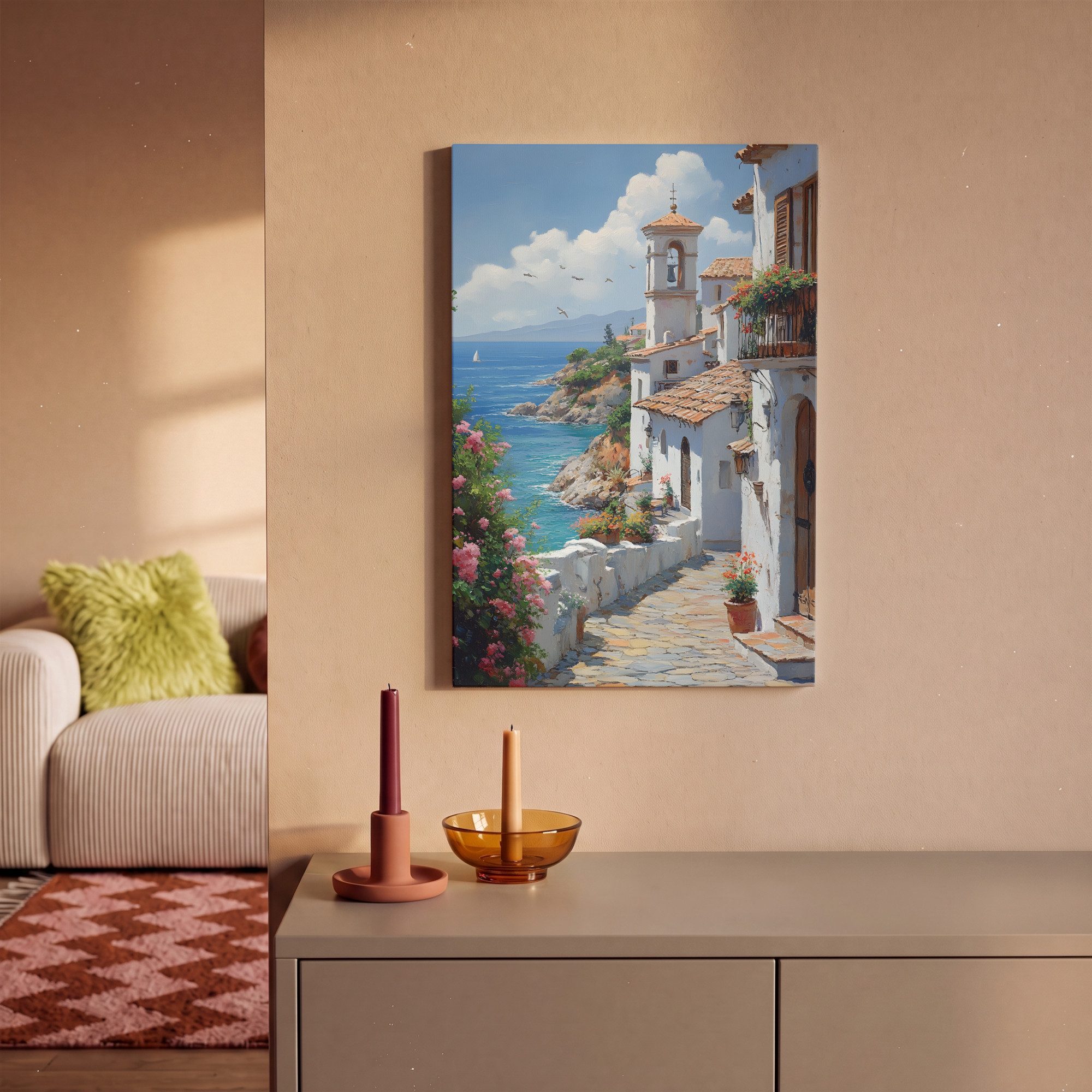 OneMillionCanvasses® Leinwandbild Häuser - Meer - Bäume - Blumen, Fotodruck (1 St), Leinwand Canvas Wandbild, Wanddekoration 20x30 cm – Bild 2 von 5