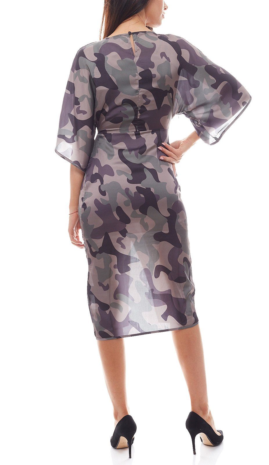 NA-KD Partykleid Camouflage modisches x Hanna Freizeit-Kimono Gehschlitz NA-KD Damen Kleid Kimono-Kleid Licious mit