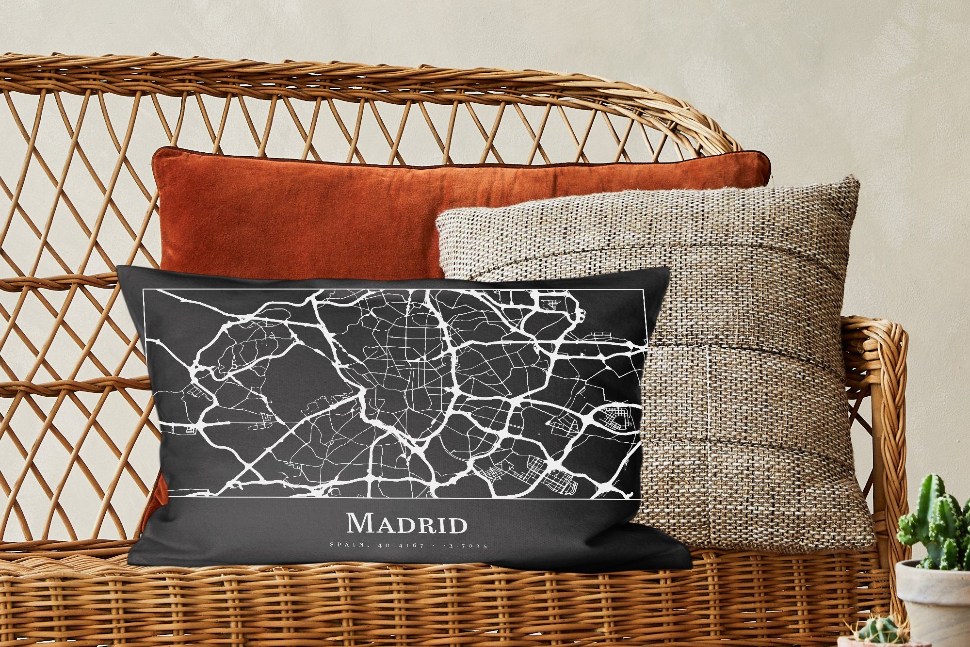 Zierkissen, Dekoration, Dekokissen Dekokissen Schlafzimmer mit MuchoWow Karte Stadtplan, - Wohzimmer Füllung, - Madrid