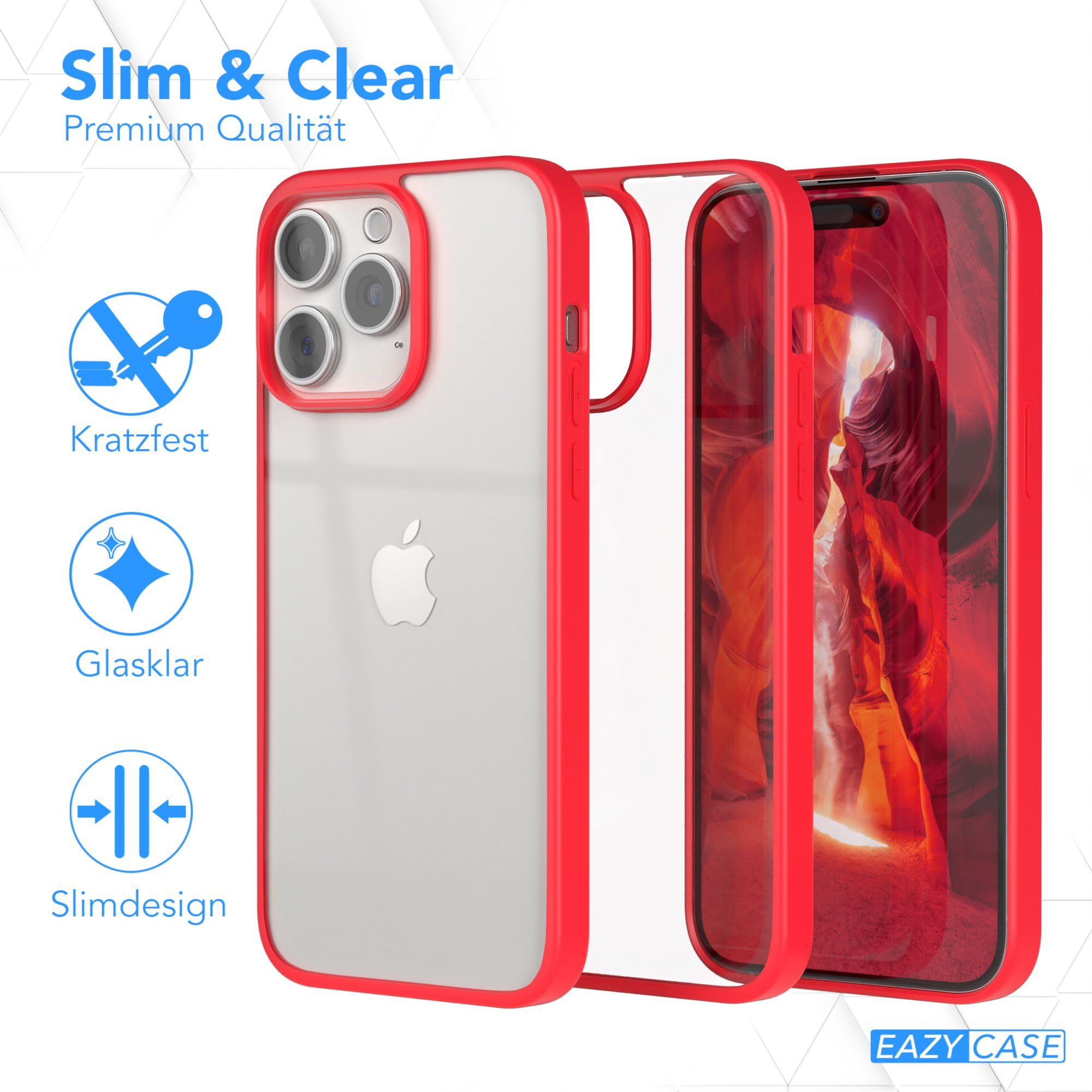 EAZY CASE Handyhülle Bumper Case für Apple iPhone 15 Pro Max 6,7 Zoll, Hülle Transparent Backcover kratzfest Slim Cover Durchsichtig Rot – Bild 5 von 5