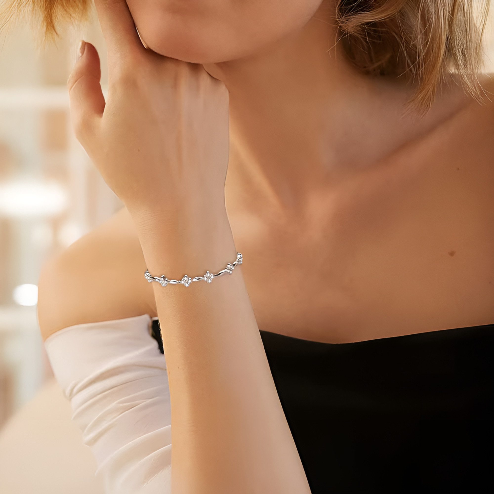 S&T Design Silberarmband Damen Armband 925 für Frauen Sterling Silber Diamant Kleeblatt (Silberarmband Diamant Moissanite Kette, inkl. Geschenketui), Moissanite VVS1 Reinheit GRA-Zertifikat Armkette Geschenk für Damen