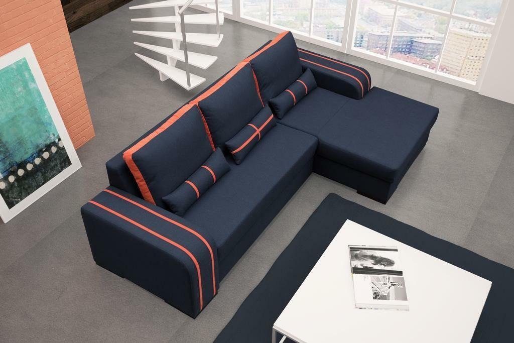 Polster Couch Sofa JVmoebel Blau/Orange Ecksofa, Schlafsofa Eck Eck Bettfunktion Sofas