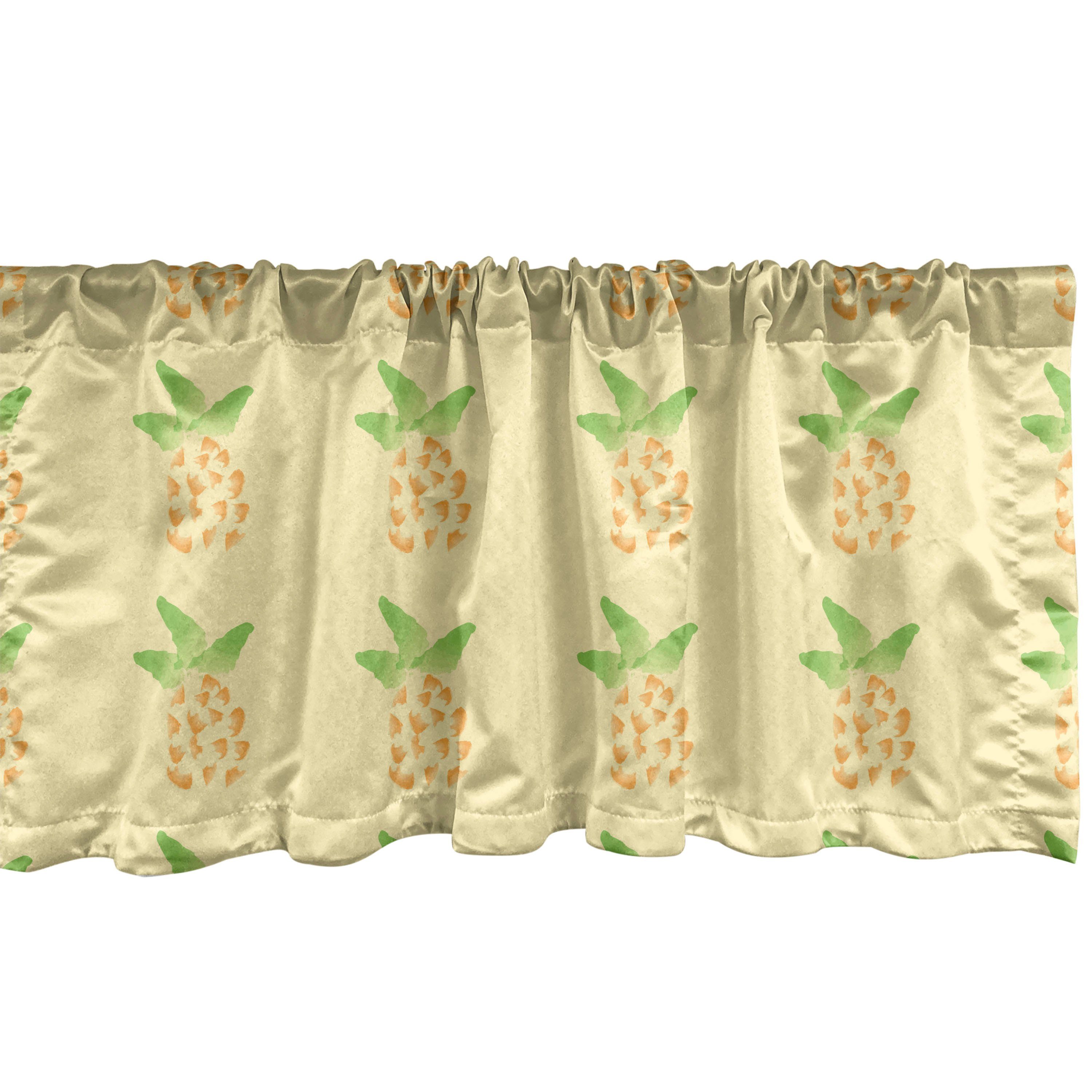 Scheibengardine Vorhang Volant für Küche Schlafzimmer Dekor mit Stangentasche, Abakuhaus, Microfaser, Jahrgang Aquarell Ananas