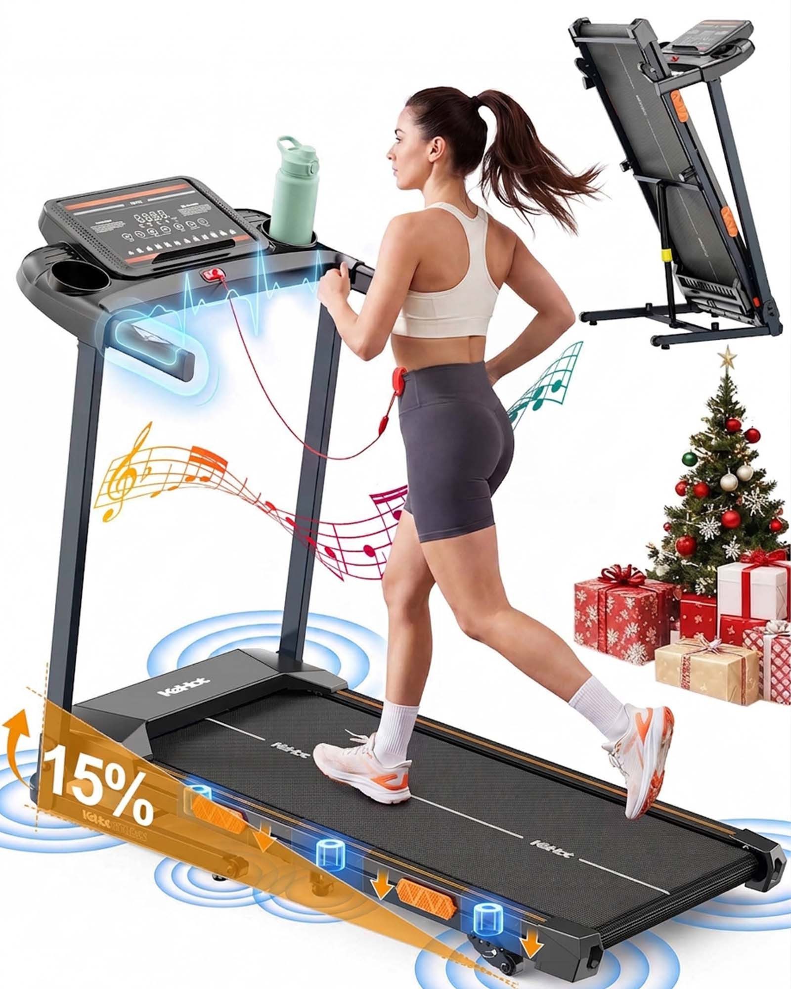 kehot Laufband Laufband für Zuhause klappbar,3-stufige manuelle Steigung 6°/9°/15° (mit Handpulssensoren, Gasdruckfeder,12 Programmen und App-Anbindung, Profi Laufband 3HP Leiser Motor,bis 12km/h,180kg belastbar), Platzsparend faltbar, zusammengeklappt nur 65x57x111cm