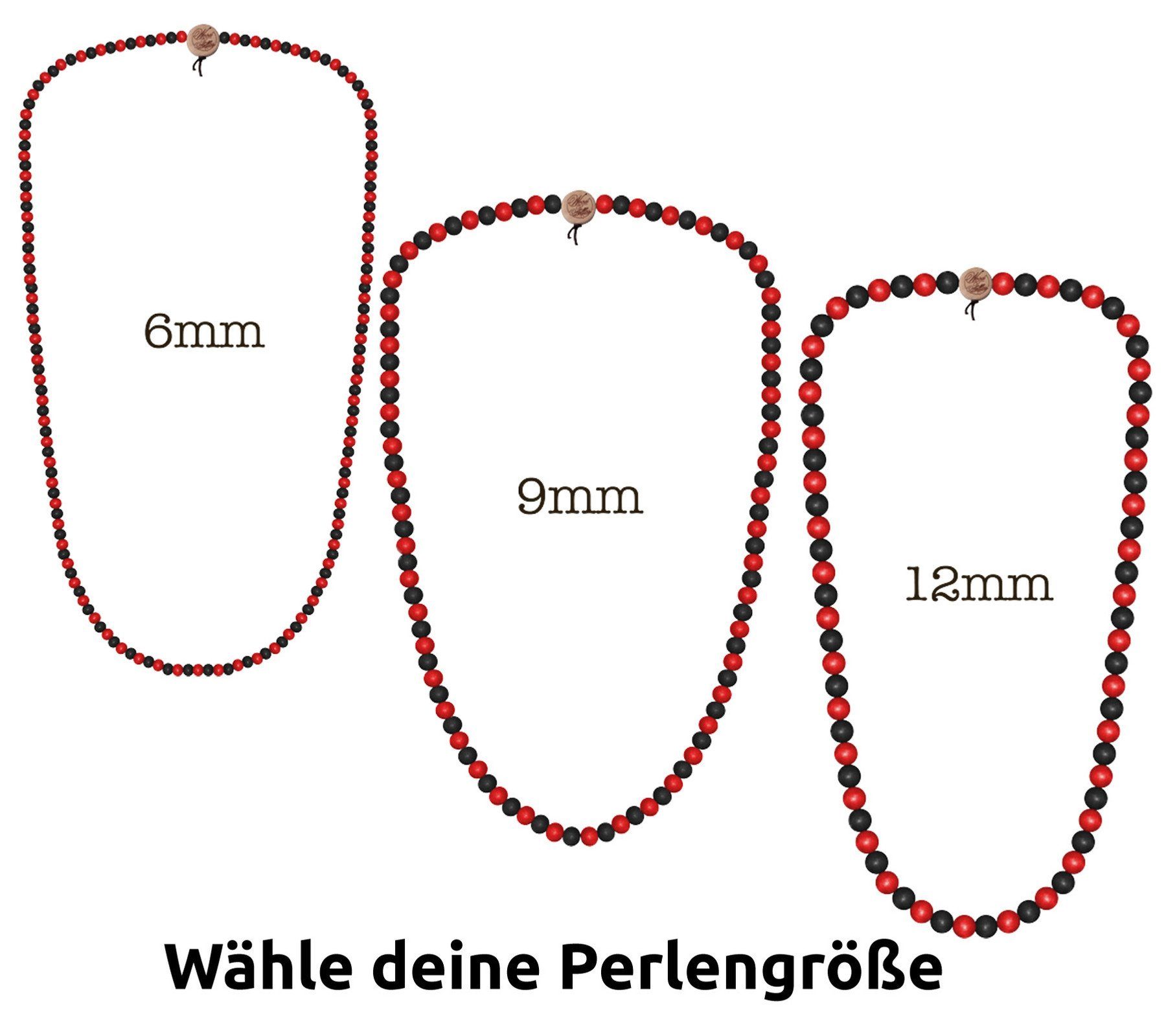 Deluxe FELLAS Holz-Kette Mode-Schmuck lässiger Schwarz/Rot WOOD Necklace FELLAS Pearl WOOD Halsband Hals-Schmuck
