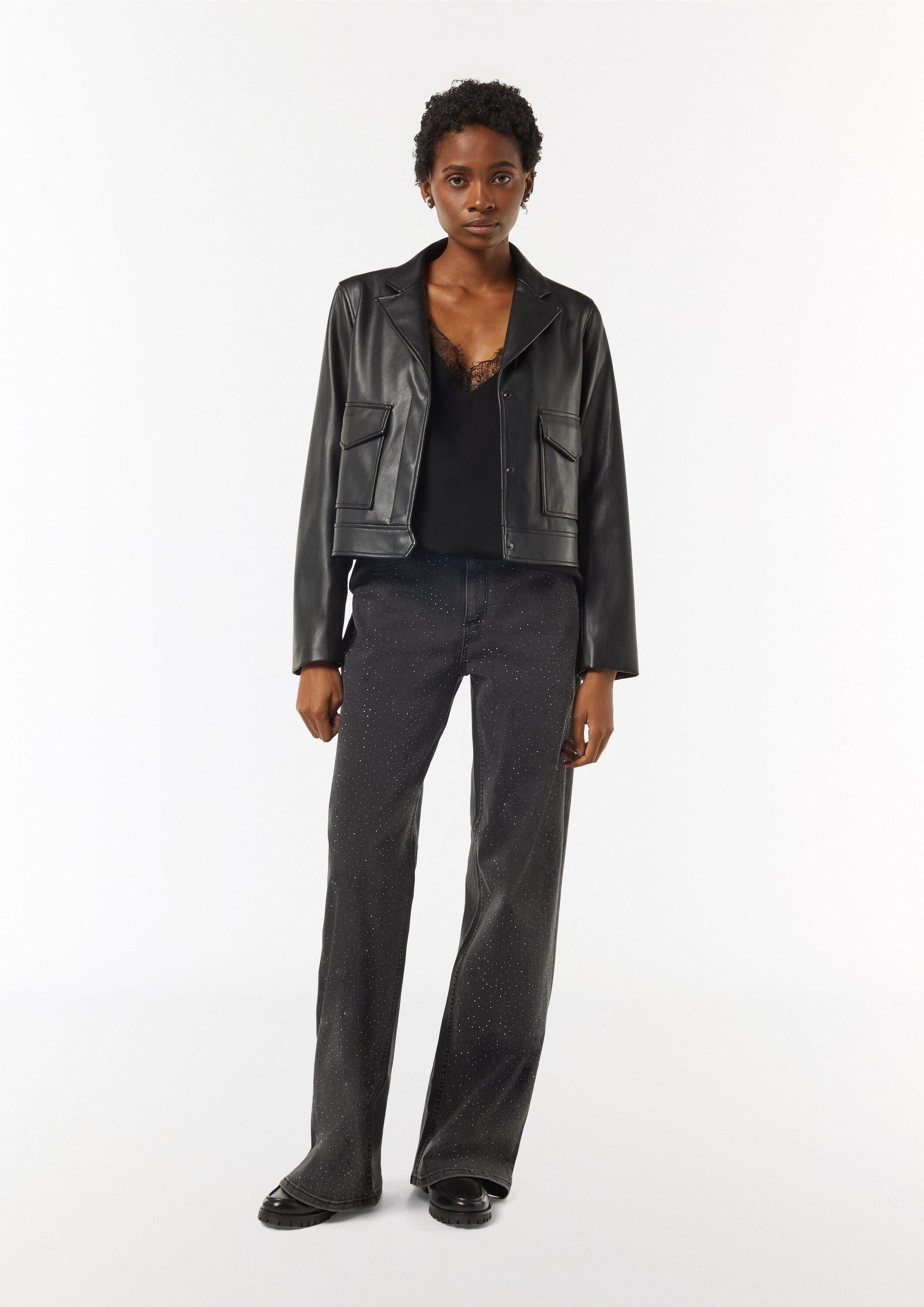 comma Blusentop Bluse Satin-Top mit Spitze und verstellbaren Trägern