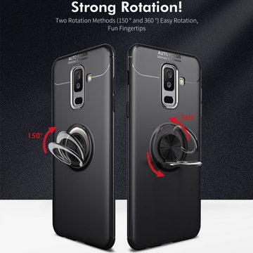 Nalia Smartphone-Hülle Samsung Galaxy A6 Plus, Matte Ring Silikon Hülle / 360 Grad Ring / Anti-Fingerabdruck / Stoßfest / Kratzfest / kompatibel mit magnetischen KFZ-Halterungen / Standfunktion / Rutschfeste Schutzhülle / Phone Case Cover Handy-Tasche Etui