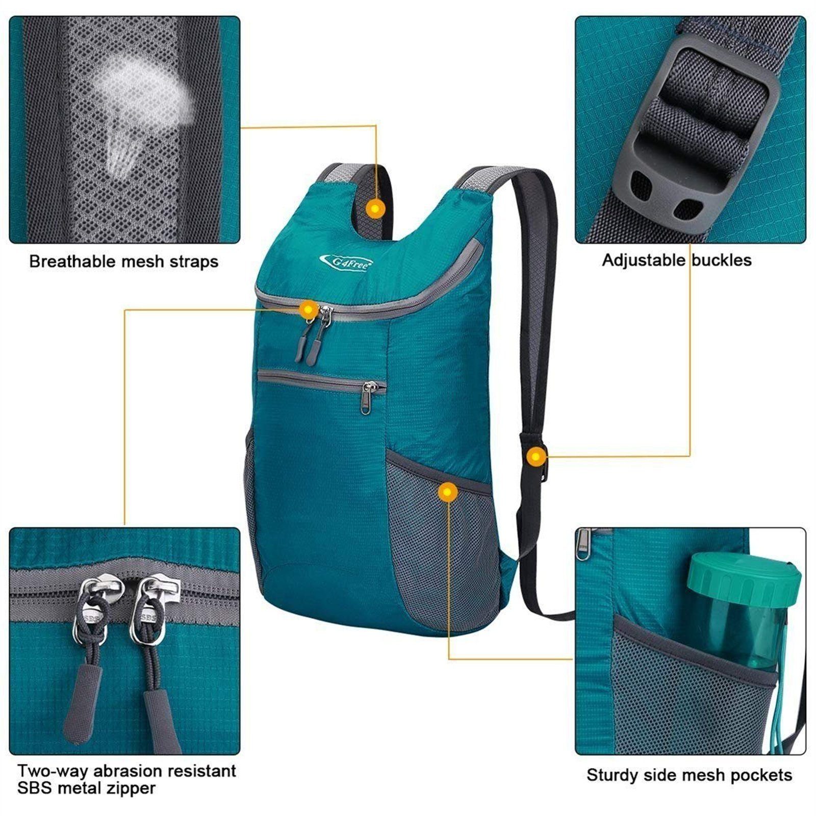G4Free Wanderrucksack, Kleiner Rucksack 11 Pfauenblau Backpack L, Wanderrucksack