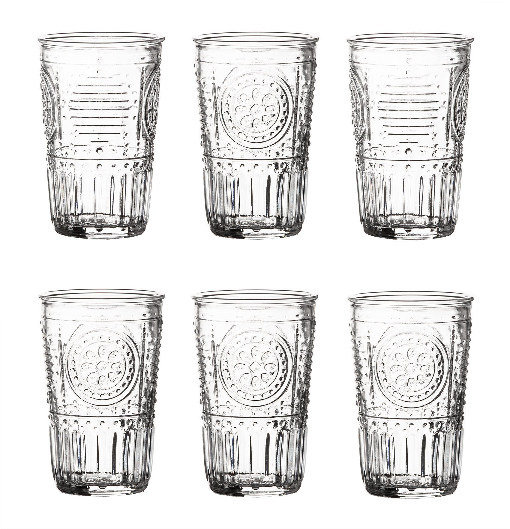 Bormioli Rocco Gläser-Set 6x Trinkgläser 340 ml Gläser Verzierungen  Spülmaschinenfest Saftgla, Glas