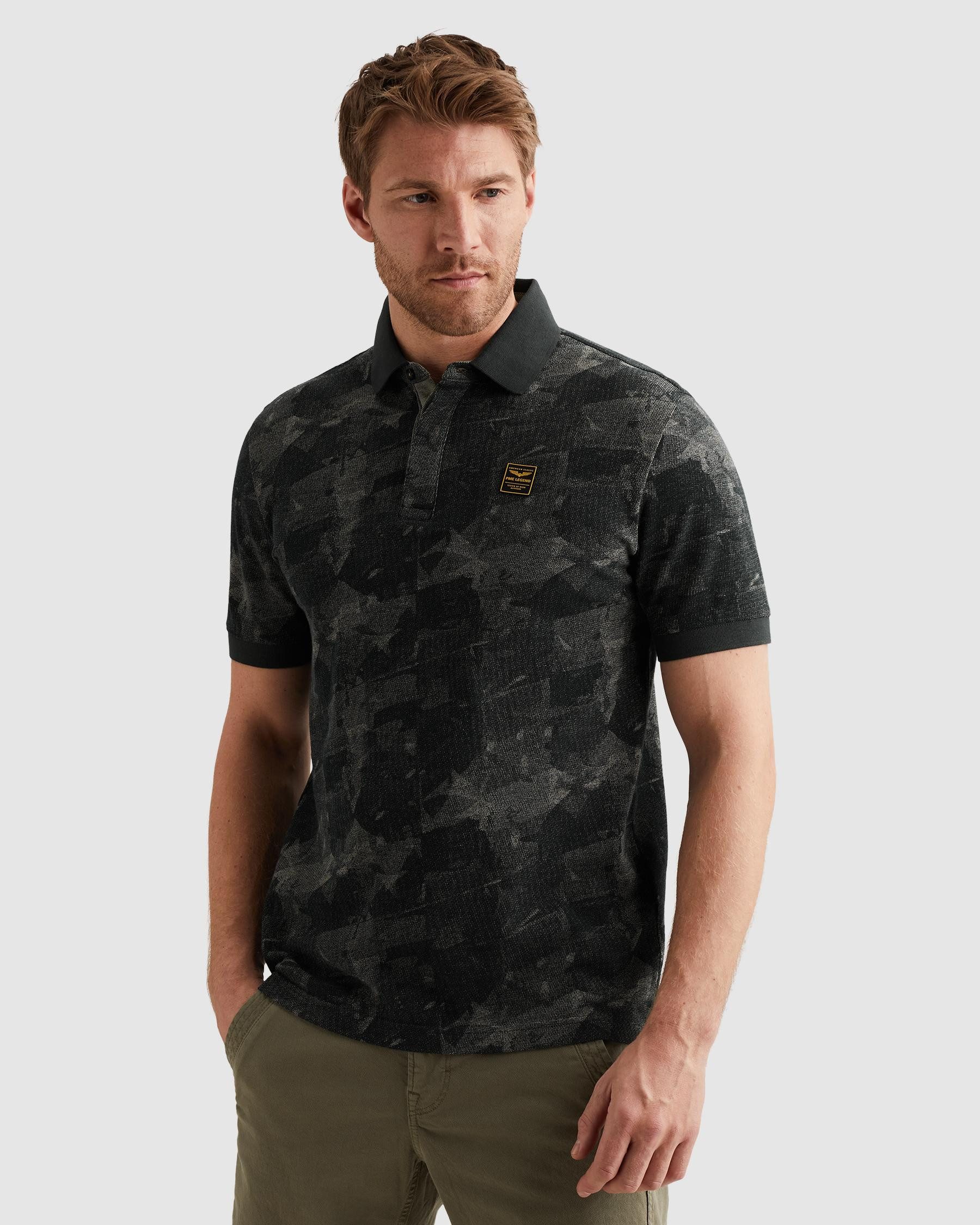 PME LEGEND Short sleeve polo printed two tone pique mit Logo Stickerei