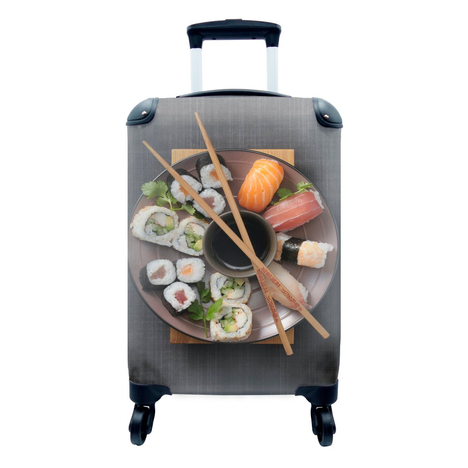 MuchoWow Handgepäckkoffer Sushi-Tablett, 4 Rollen, Reisetasche mit rollen, Handgepäck für Ferien, Trolley, Reisekoffer