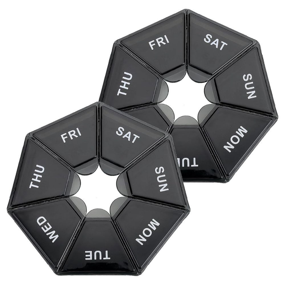 Montegoni Pillendose 2er Set Pillendose 7 Tage – Tragbare Tablettenbox für Reise & Alltag (Doppelset zur strukturierten Medikamentenaufbewahrung, 2 Stück Pillendosen), Kompakt, vielseitig, sicher, leicht zu reinigen