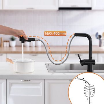 Lonheo Küchenarmatur Ausziehbar Wasserhahn Küche Spültischarmatur Einhand Mischbatterie 360° drehbar Schwarz