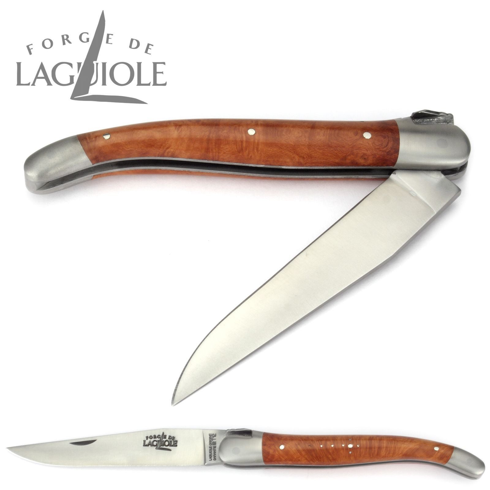 Forge de Laguiole Taschenmesser 1212 IN BR SAT, Griff 12cm Bruyère (Baumheide) - Feder verziert - Stahl satiniert