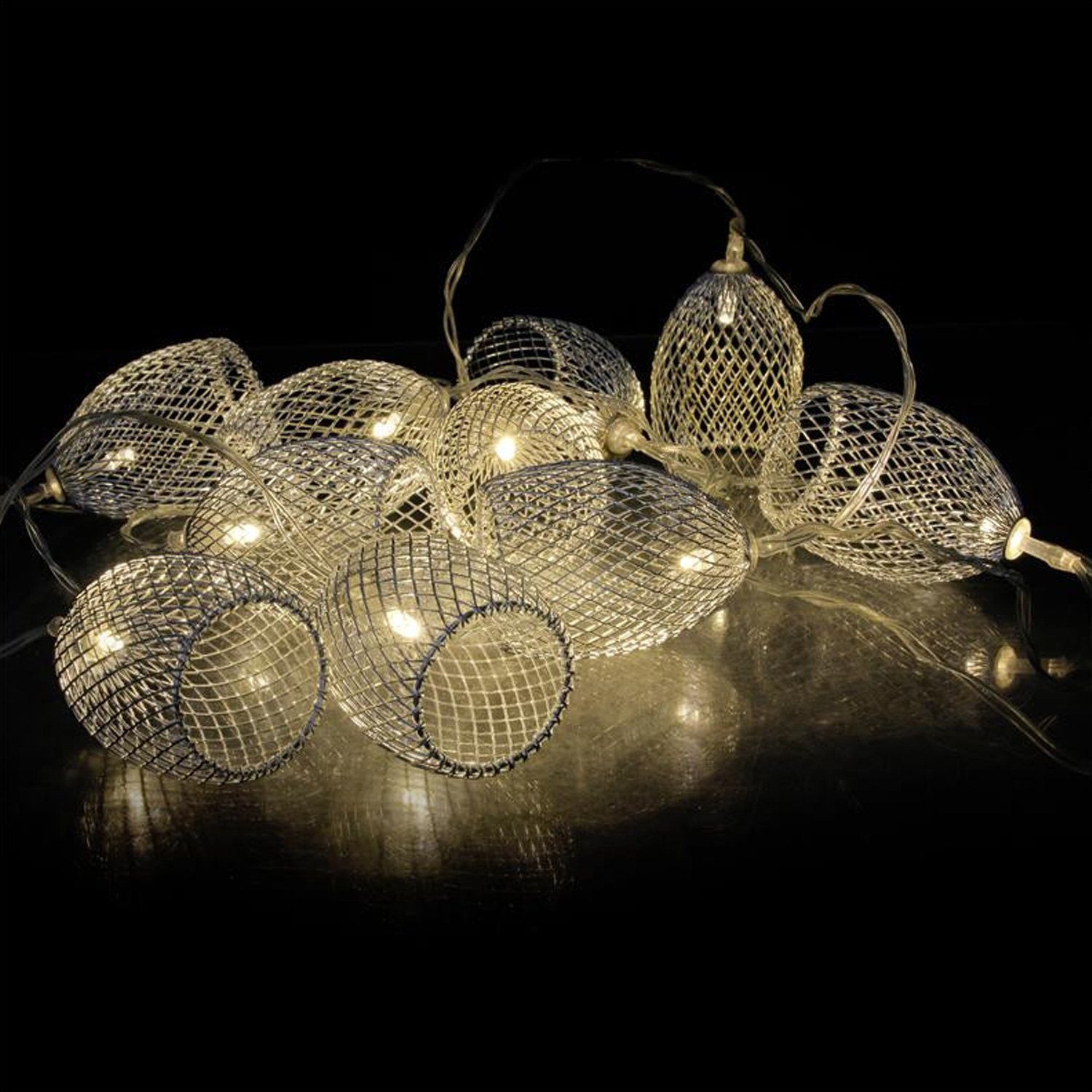 MARELIDA LED-Lichterkette LED Deko Lichterkette Glamour 10 silberne Lampenschirme 1,8m Hochzeit, 10-flammig