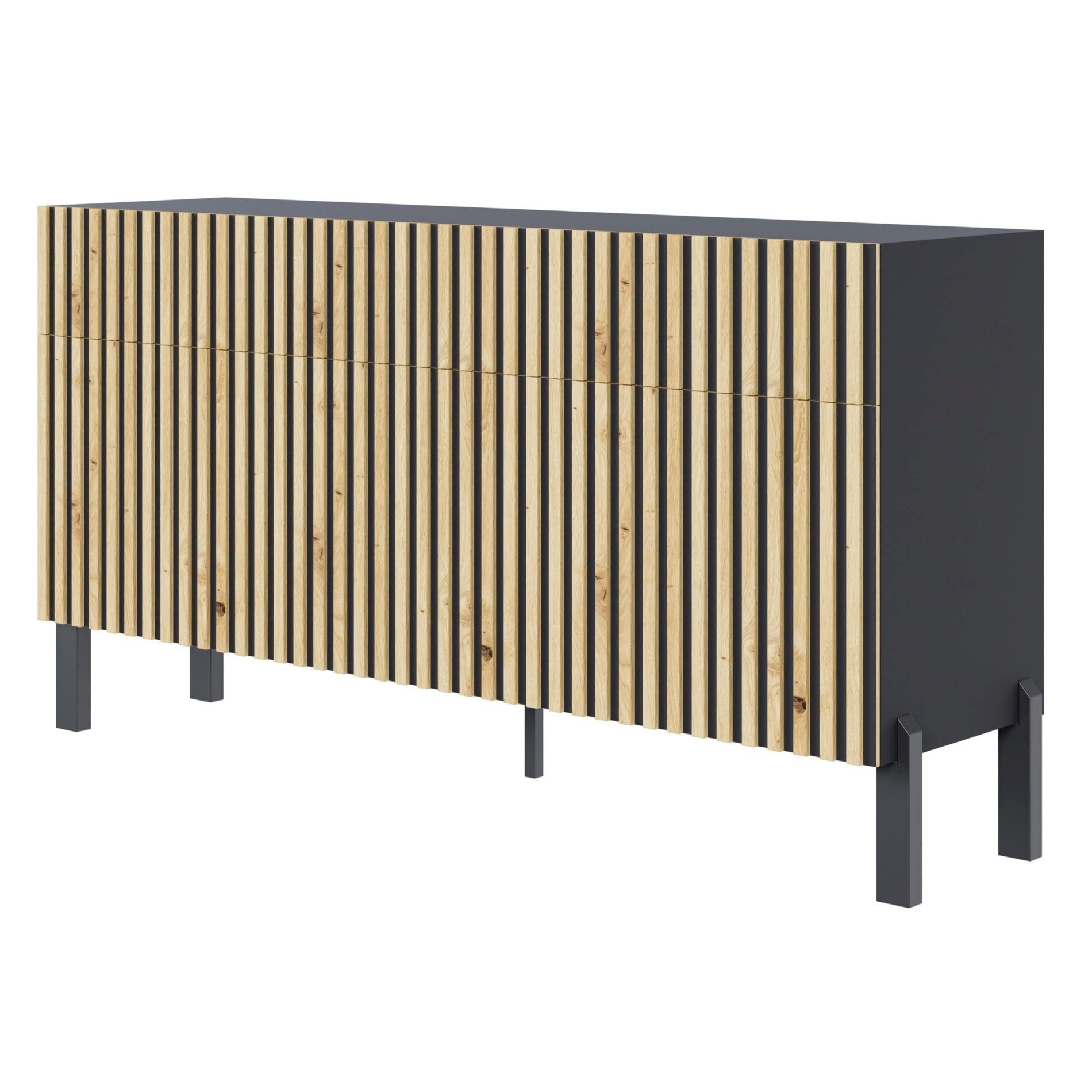 Selsey Sideboard TELIRE, 3 Türen, 3 Schubladen mit Push-to-Open, Lamellenfront, Metallfüße