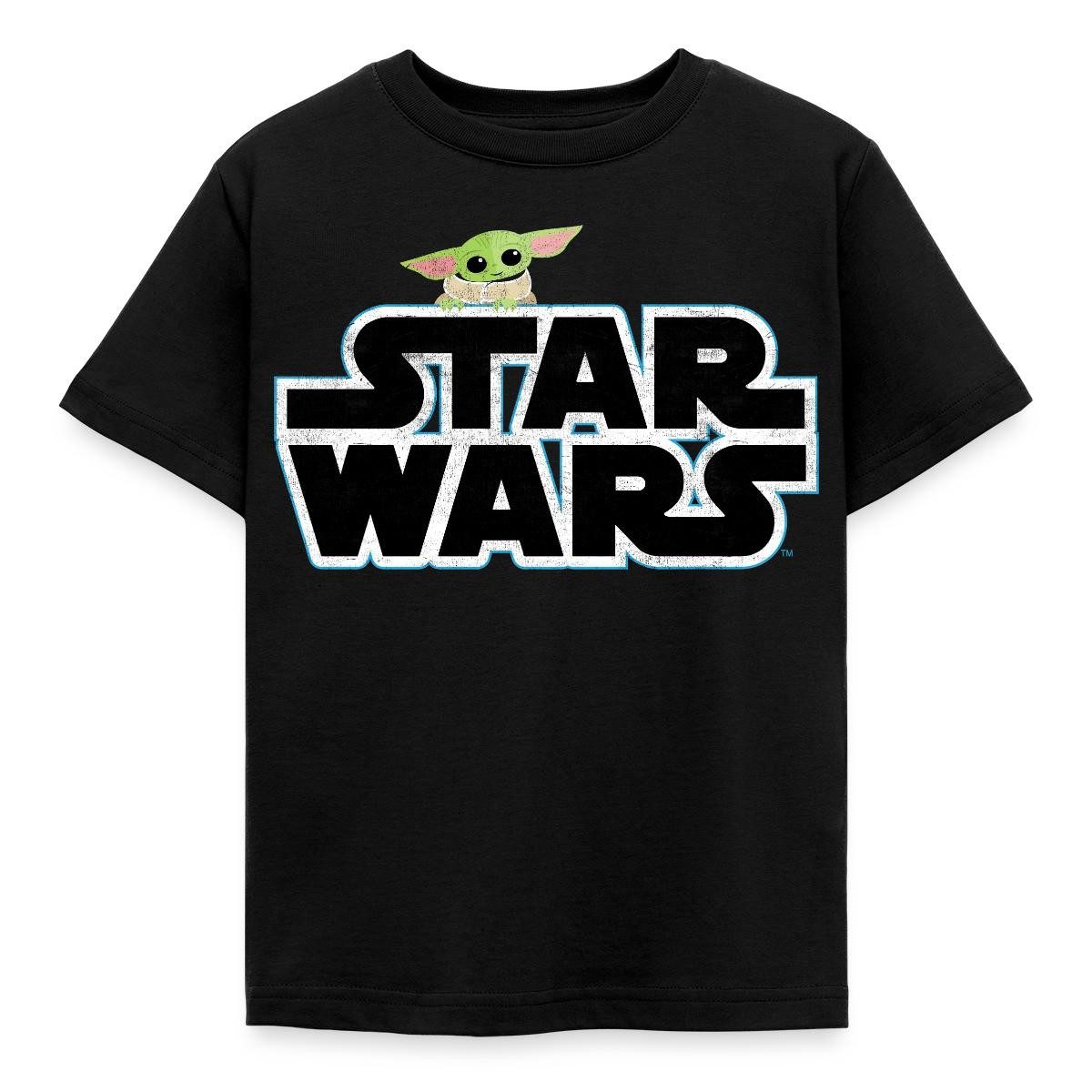 T-Shirt Star Wars: Mandalorian Schriftzug Mit Grogu Kinder T-Shirt