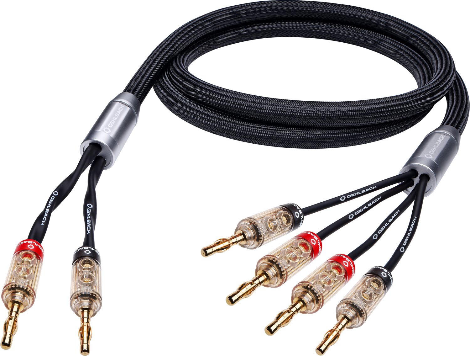 Oehlbach Fusion Four B High End Lautsprecherkabel-Set Bi-Wiring Audio-Kabel, 2 x Bananen Stecker, 4 x Bananen Stecker (300 cm), Hochwertiges Kupfer, Flexibel