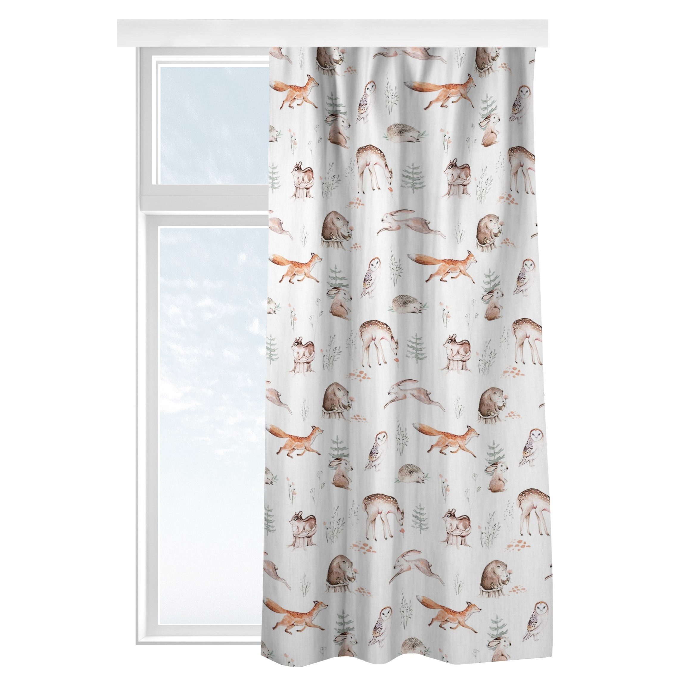 Bilderdepot24 Vorhang Gardine Natur Tiere Muster Aquarell Waldtierfreunde Muster Türvorhang (1 St), Multifunktionsband, blickdicht, Samt, Schiebegardinen Babyzimmer Jungenzimmer Kinderzimmer Schiebevorhang