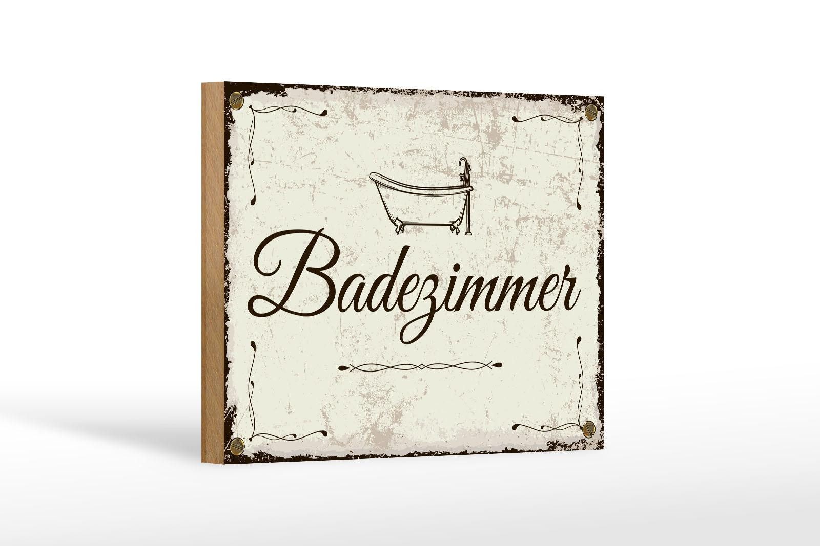 Femer GmbH Holzbild Hinweis 12x18 cm Badezimmer nostalgisches, (1 St), Glatte Holzfaserplatte (MDF), vorn beschichtet