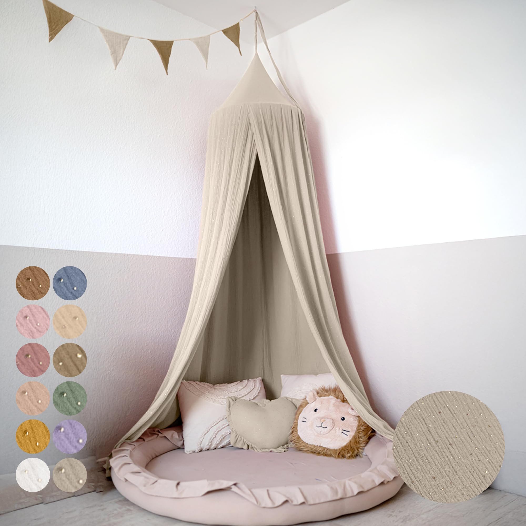 Betthimmel Hochwertiger Baldachin Betthimmel Kinderzimmer, Gold Applikation