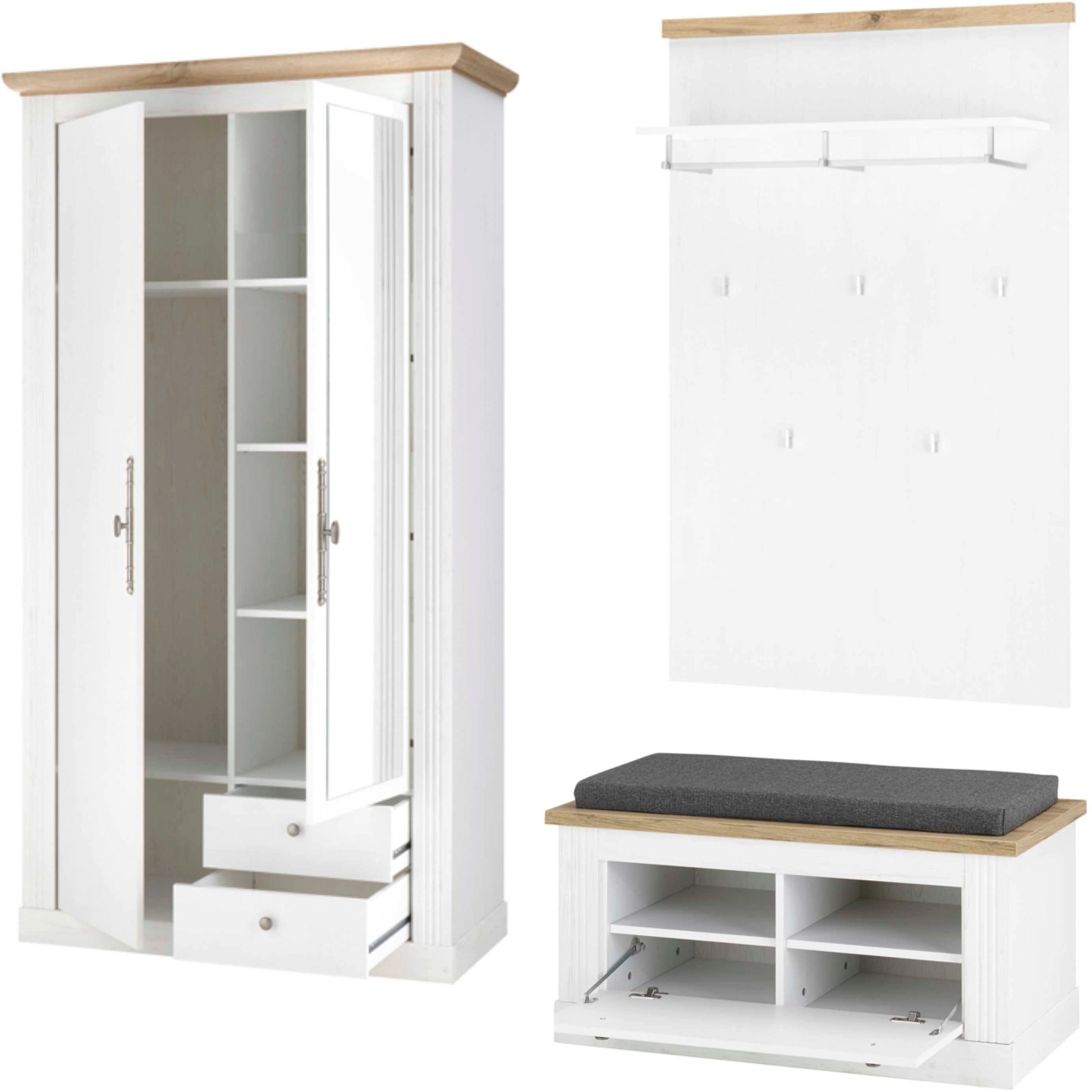 OTTO home Garderoben-Set WESTMINSTER TOPSELLER!, (3-St., Schuhbank, Paneel, Garderobenschrank), im romantischen Landhausstil
