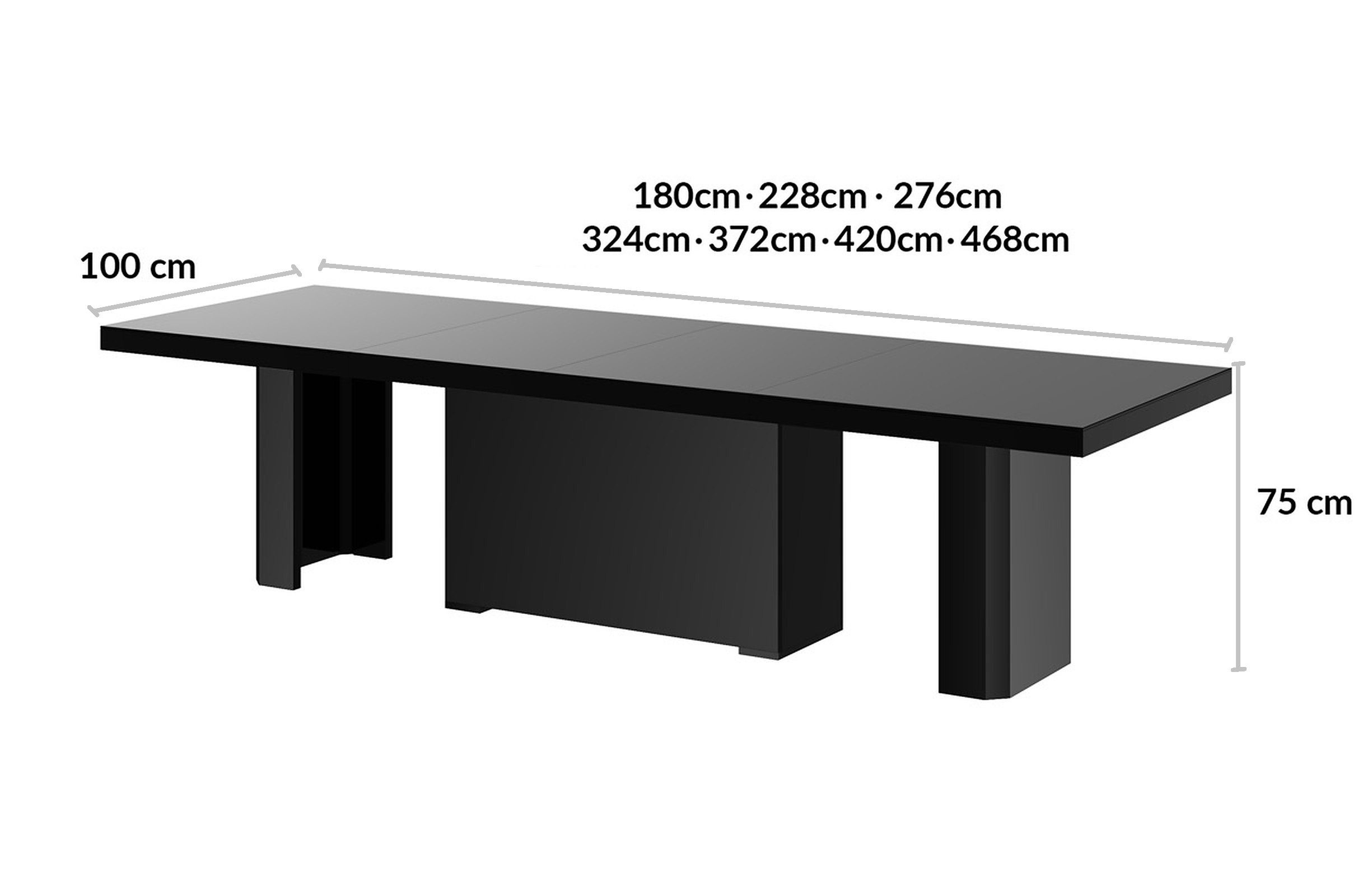 Esstisch Hochglanz cm Design 468 180 bis Tisch HEK-111 ausziehbar XXL Schwarz designimpex