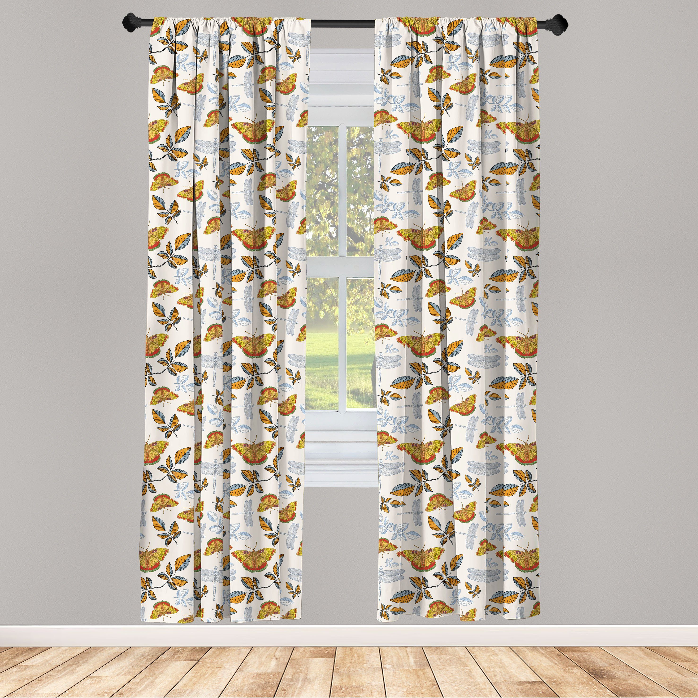 Gardine Vorhang für Wohnzimmer Schlafzimmer Dekor, Abakuhaus, Microfaser, Herbst Schmetterling Blätter Libelle