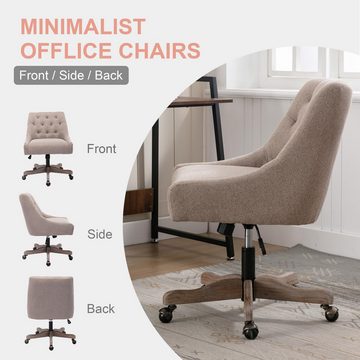 AUKWIK Bürostuhl aus Leinen und Massivholz, ergonomischer Stuhl mit Knopfheftung, Maximale Belastung 113 kg, 360° drehbar, höhenverstellbar
