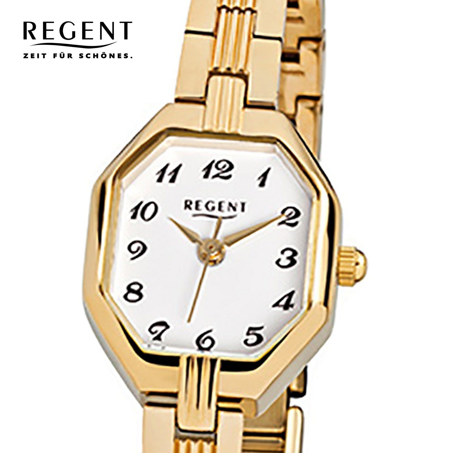 Regent eckig, Edelstahl, Damen (ca. ionenplattiert F-305, 19x22mm), klein Armbanduhr Damen-Armbanduhr gold Quarzuhr Regent Analog