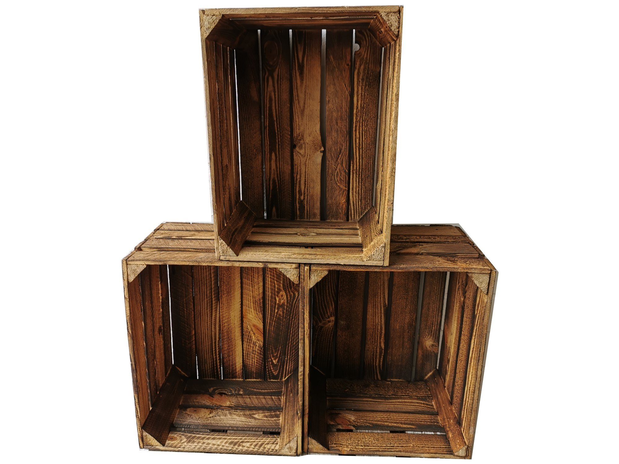 Teramico Holzkiste Holzkisten 3er Set Vintage Geflammt 50 x 40 x 30cm, Vintage Obstkiste