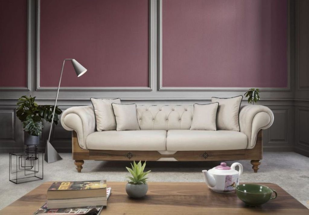 Möbel, (2-St., Sessel Made Chesterfield + Wohnzimmer-Set Europa JVmoebel in Sofagarnitur Designer 3-Sitzer 3-Sitzer/Sessel), Klassische Sofa