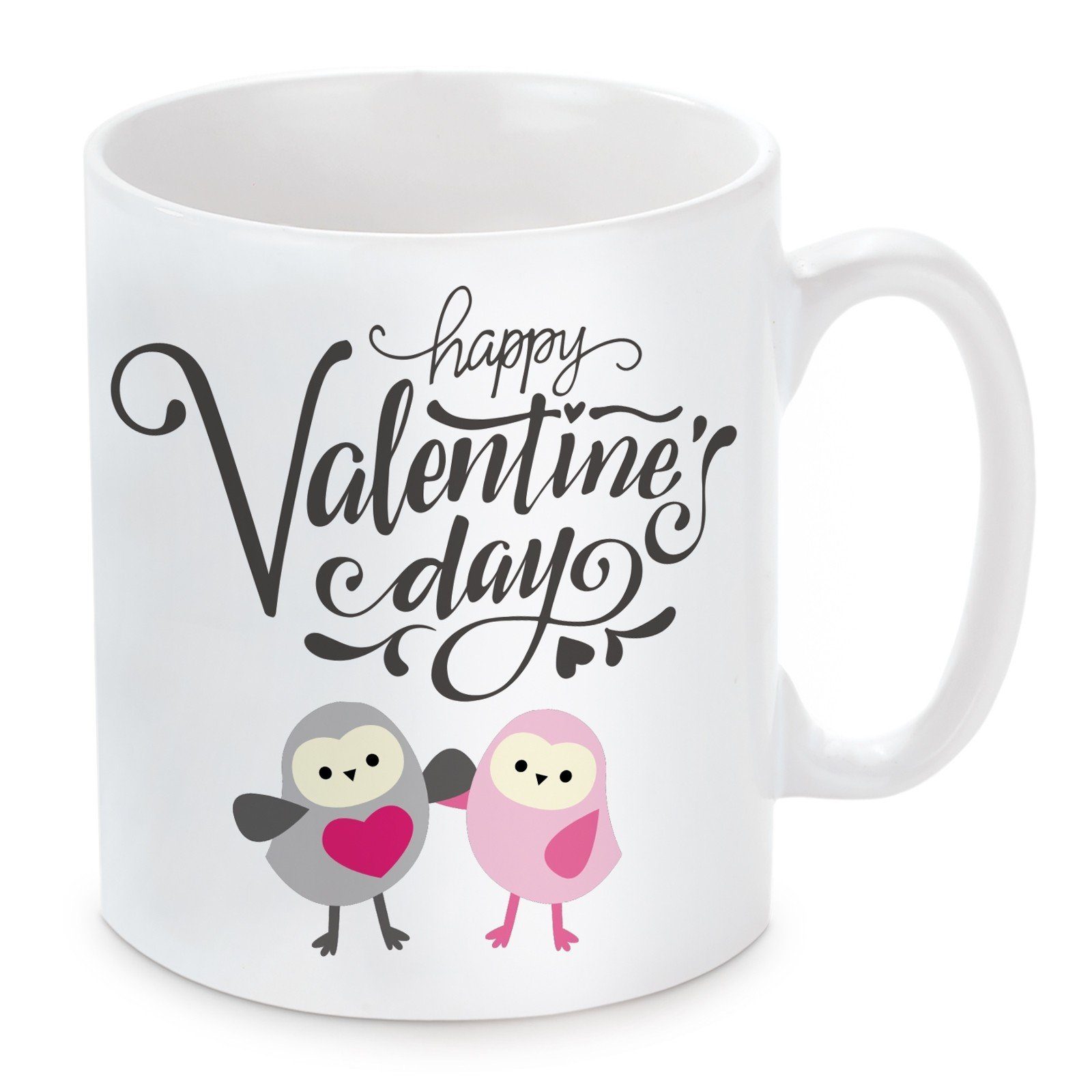 Herzbotschaft Tasse Kaffeebecher mit Motiv Happy Valentine’s Day, Keramik, Kaffeetasse spülmaschinenfest und mikrowellengeeignet