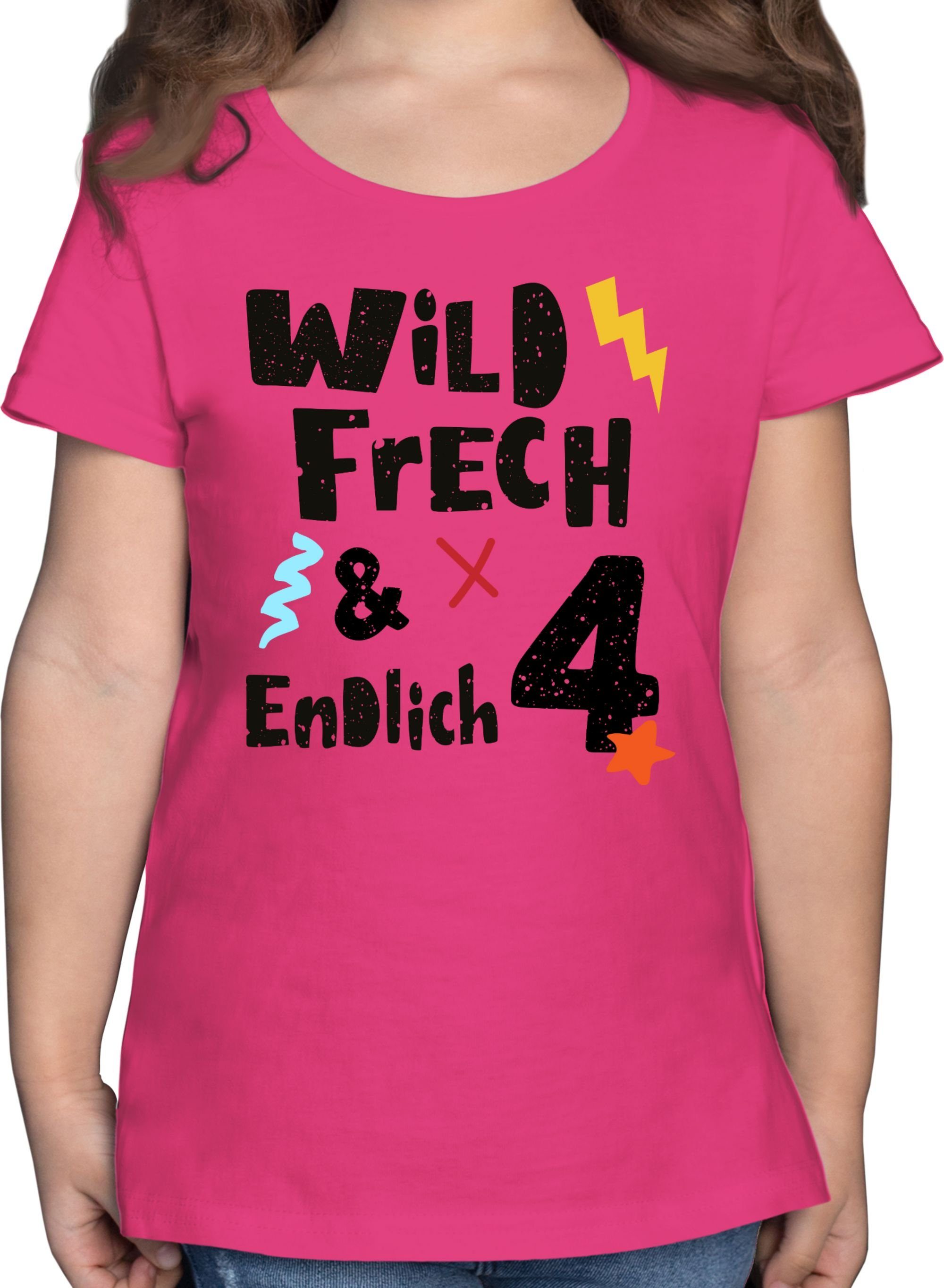 Shirtracer T-Shirt Wild frech und endlich 4 - Wunderbar vier Jahre 4. Geburtstag 1 Fuchsia