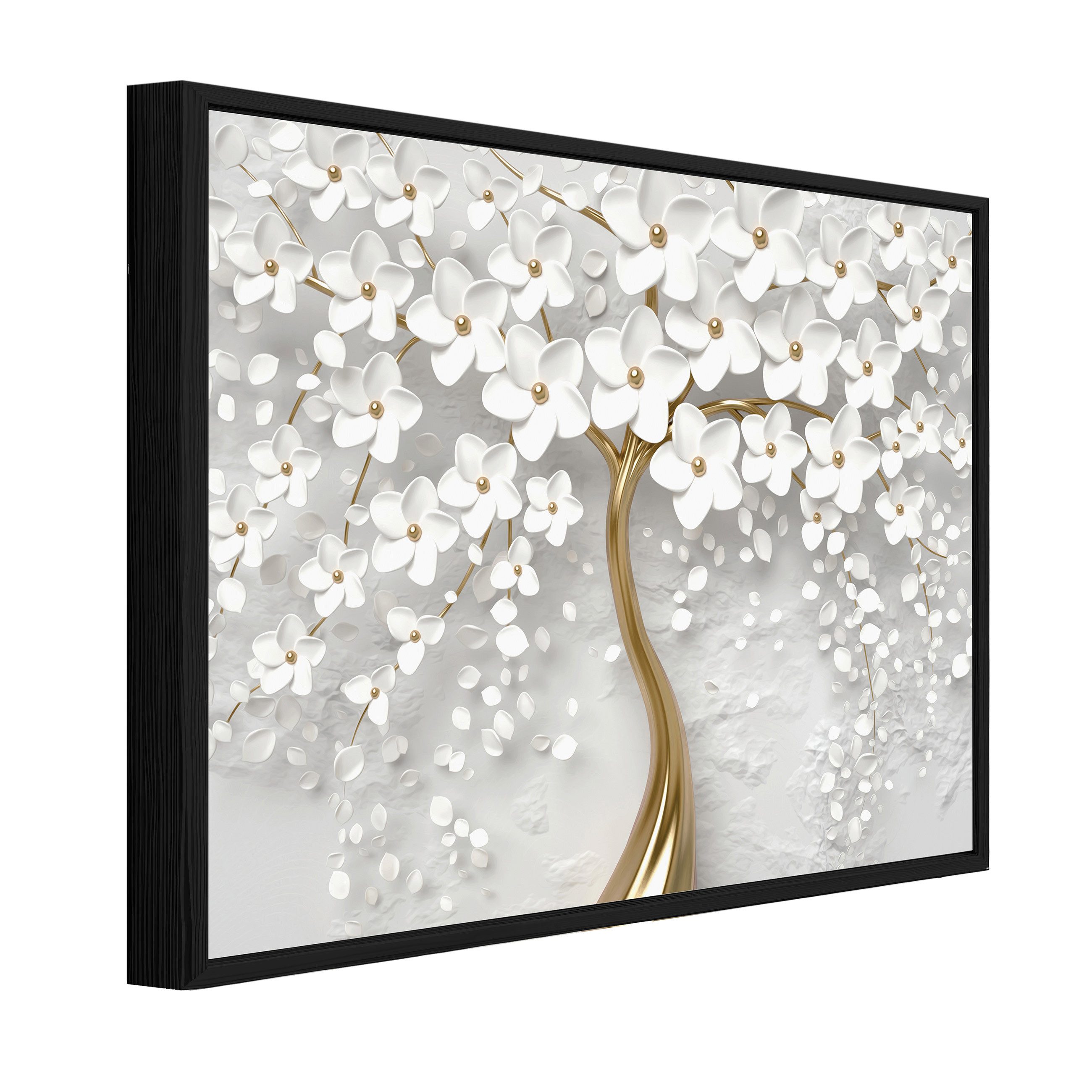 Wallarena Leinwandbild Abstrakt Blumen gold grau Baum Modern Deko XXL Leinwandbilder Изображения, Abstrakt - Blumen (Bilder Gross XXL Einteilig, 1 St), Leinwandbild mit Rahmen Wohnzimmer Badezimmer Küche Изображения 60x40