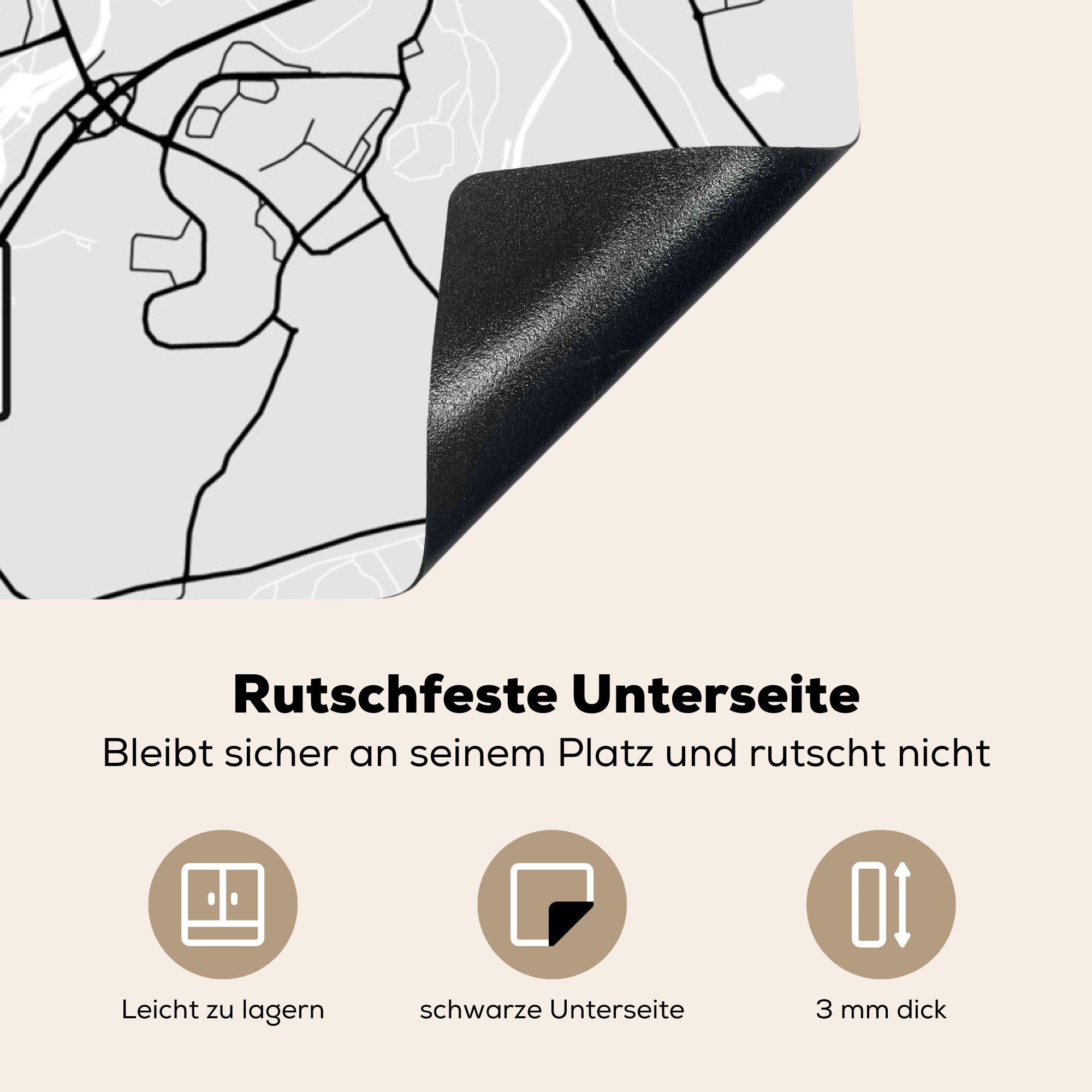 cm, Ulm (1 Deutschland Ceranfeldabdeckung, Vinyl, - 78x78 küche Stadtplan, für tlg), Herdblende-/Abdeckplatte Arbeitsplatte - - MuchoWow Karte