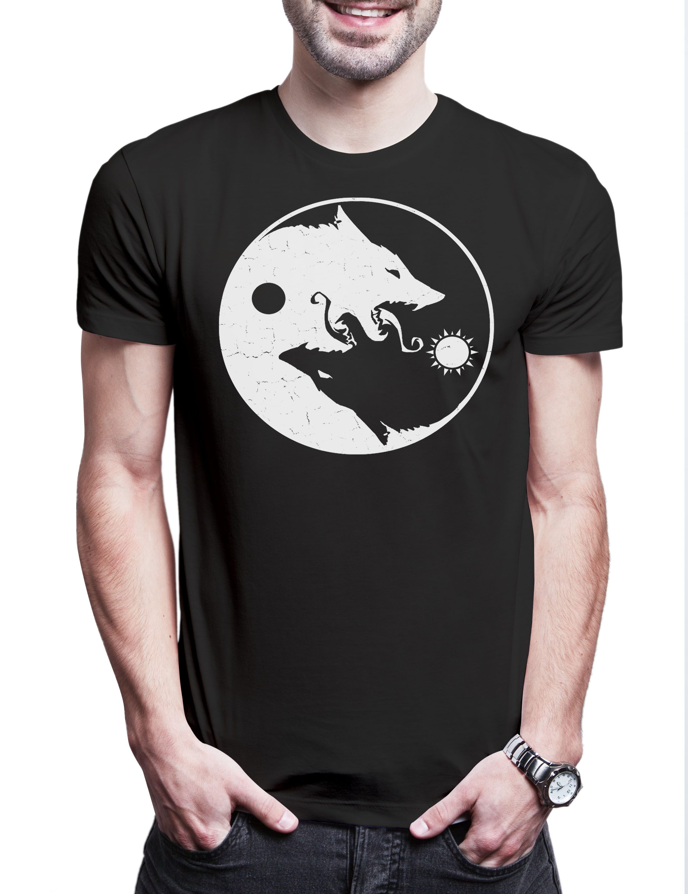 Print-Shirt Geri Freki Yin Yang II Herren T-Shirt Fenris Walhalla Odhin Wikinger
