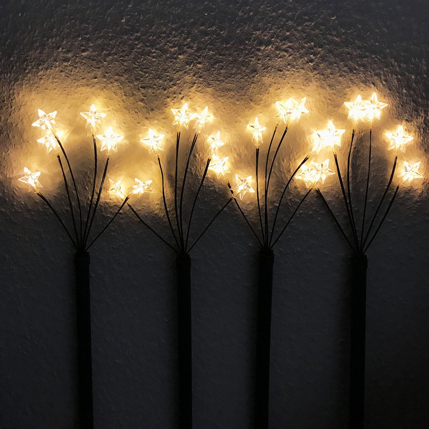 LED-Gartenleuchtstäbe Mojawo mit 4er Sternen 24 Set Lichtervorhang